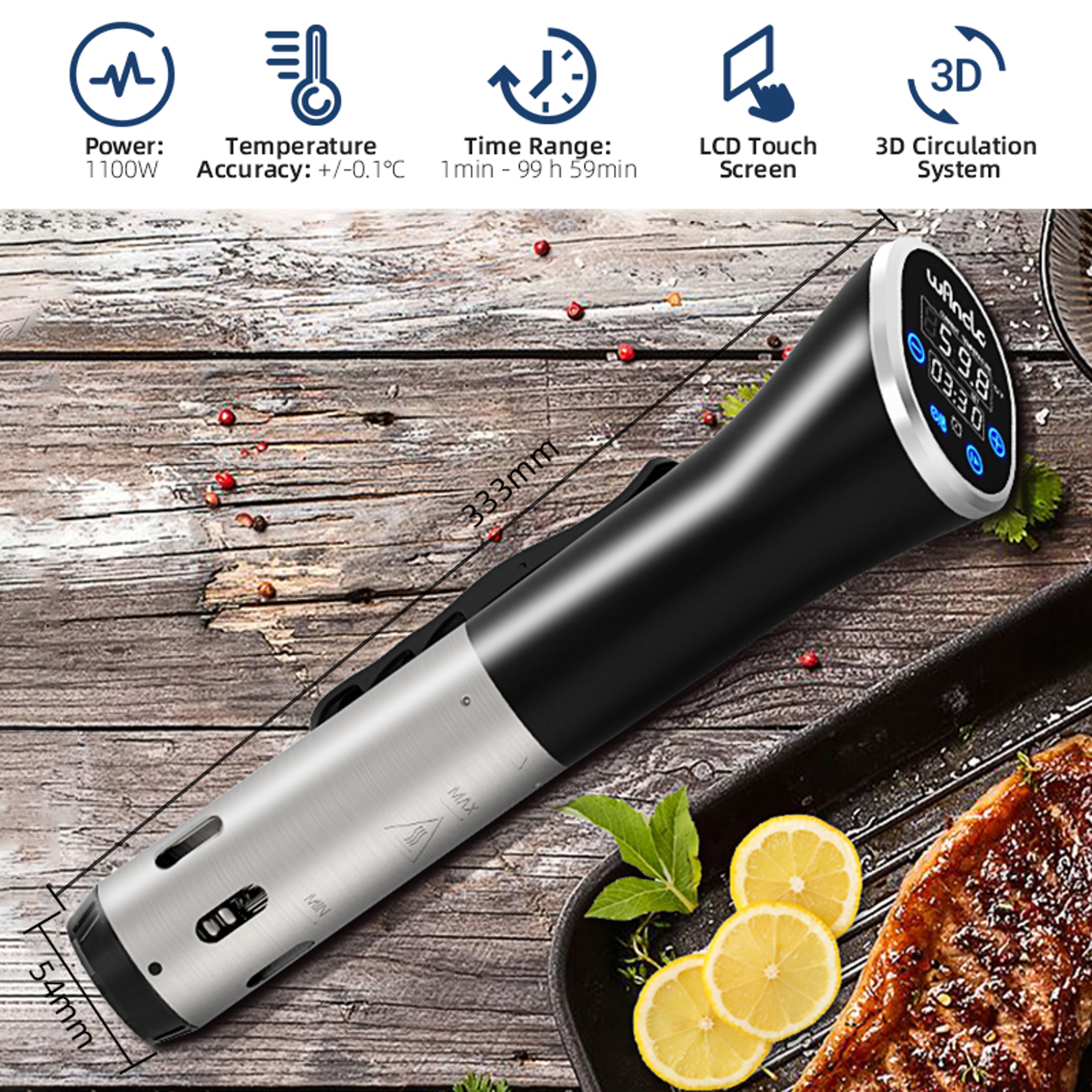 Sous Vide Cooker LCD Touch Immersion Circulator Accurate Cooking Waterproof Vacuum Cooker With Digi 1