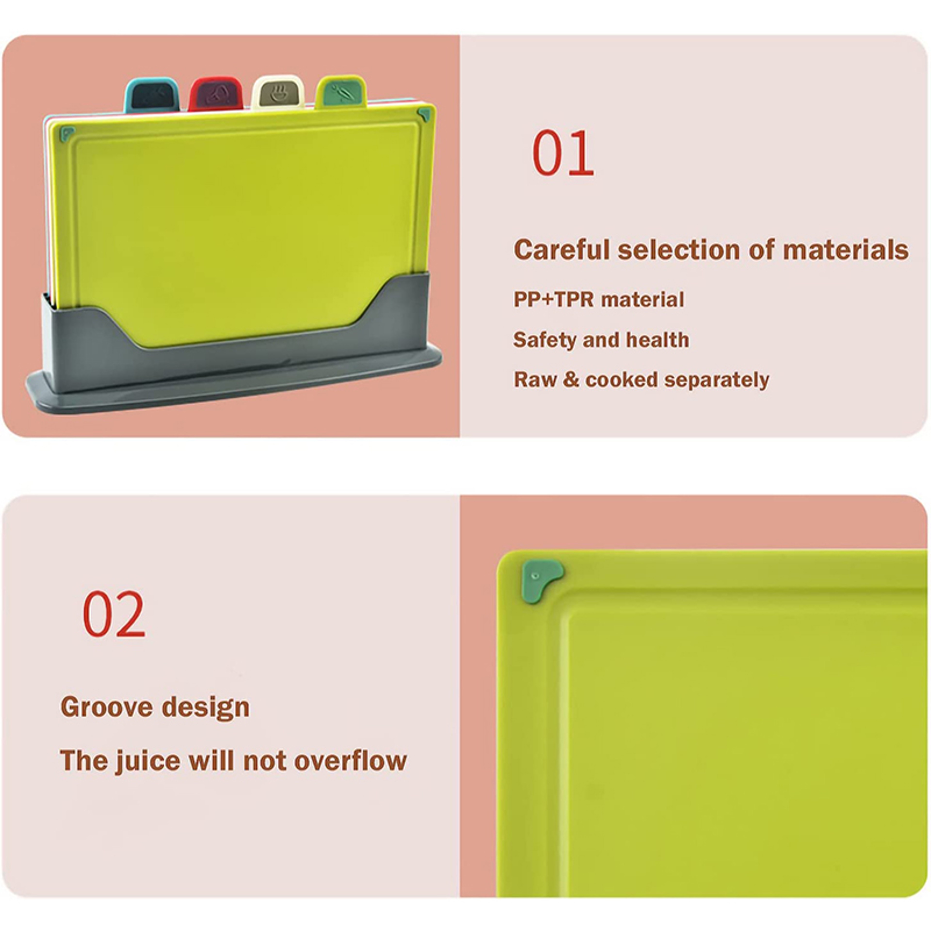 Color-Coded Plastic Cutting Board Set with Storage Stand, Thicker Chopping Board Set, Slip-Resistant Design for Kitchen – view 4