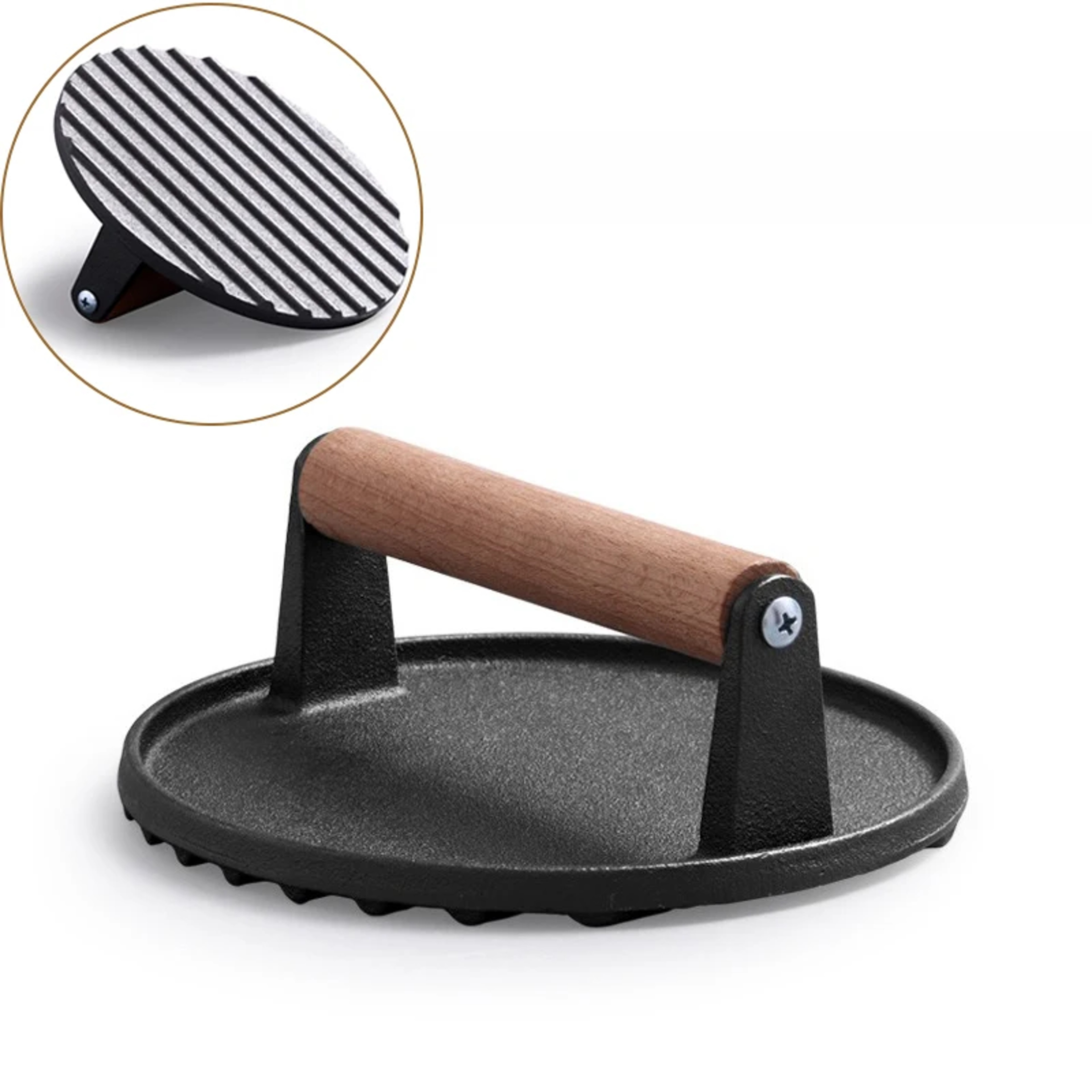 Heavy-Duty Cast Iron Rectangular Meat Press, Round Burger Press for Flat Top Grill, Steak Hamburger Grinder – view 7