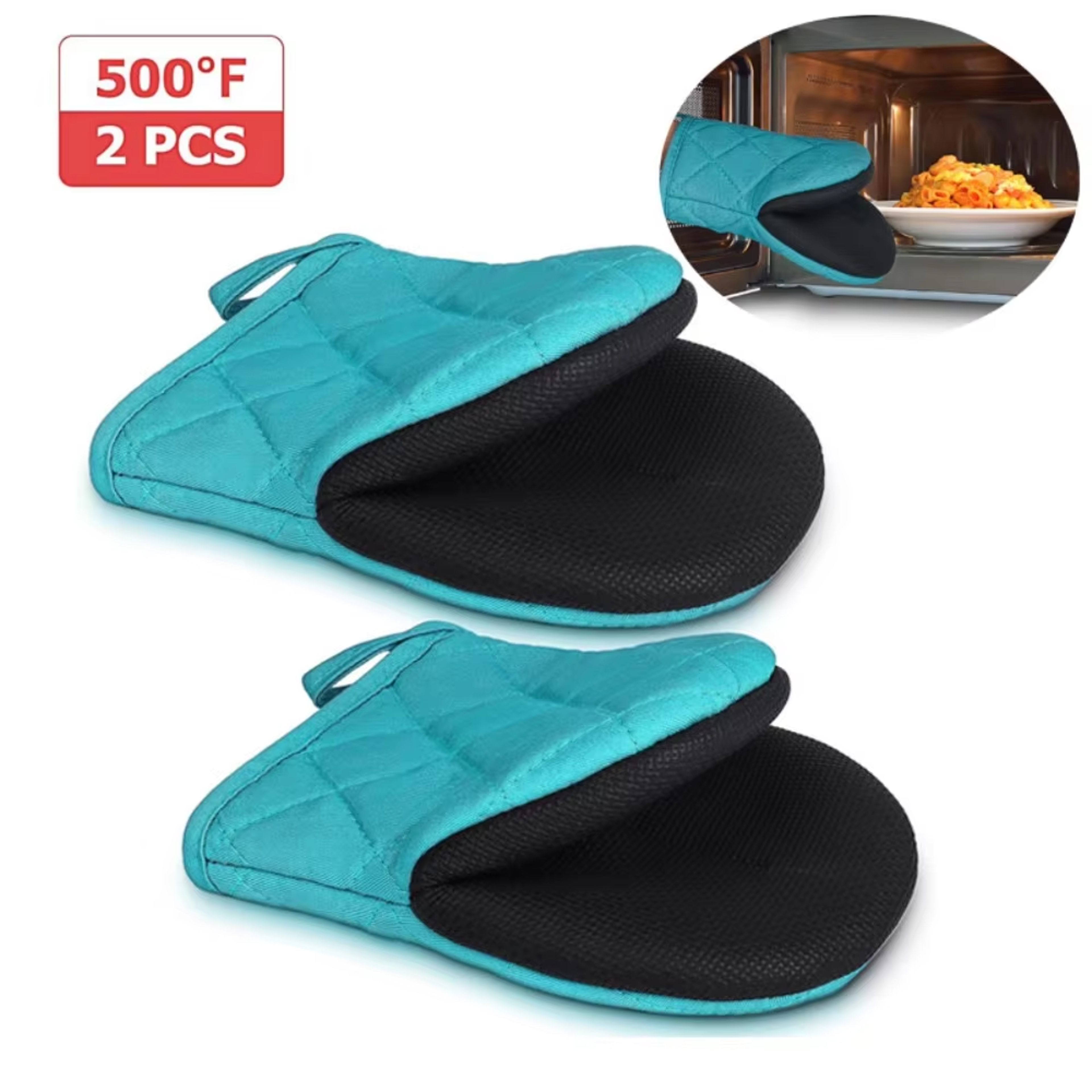 Kitchen Oven Gloves, High Heat Resistant Mitts, Non-Slip Grip, Short Mitts for BBQ, Baking, Cooking, Easy to Hang – view 1