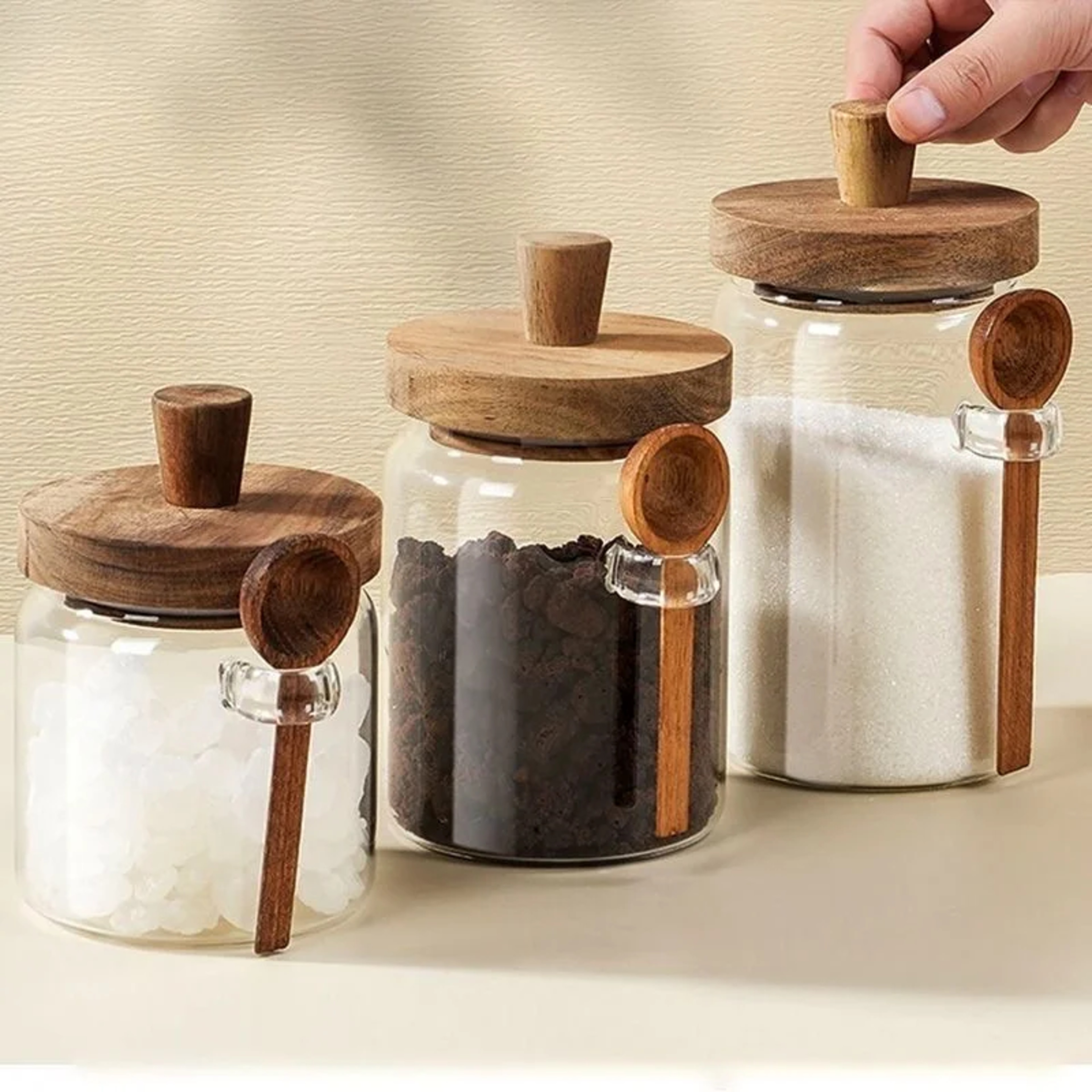 Glass Sealed Containers For Grain Coffee Beans Spice Jars With Spoon Moistureproof Storage Jar Kitc 0