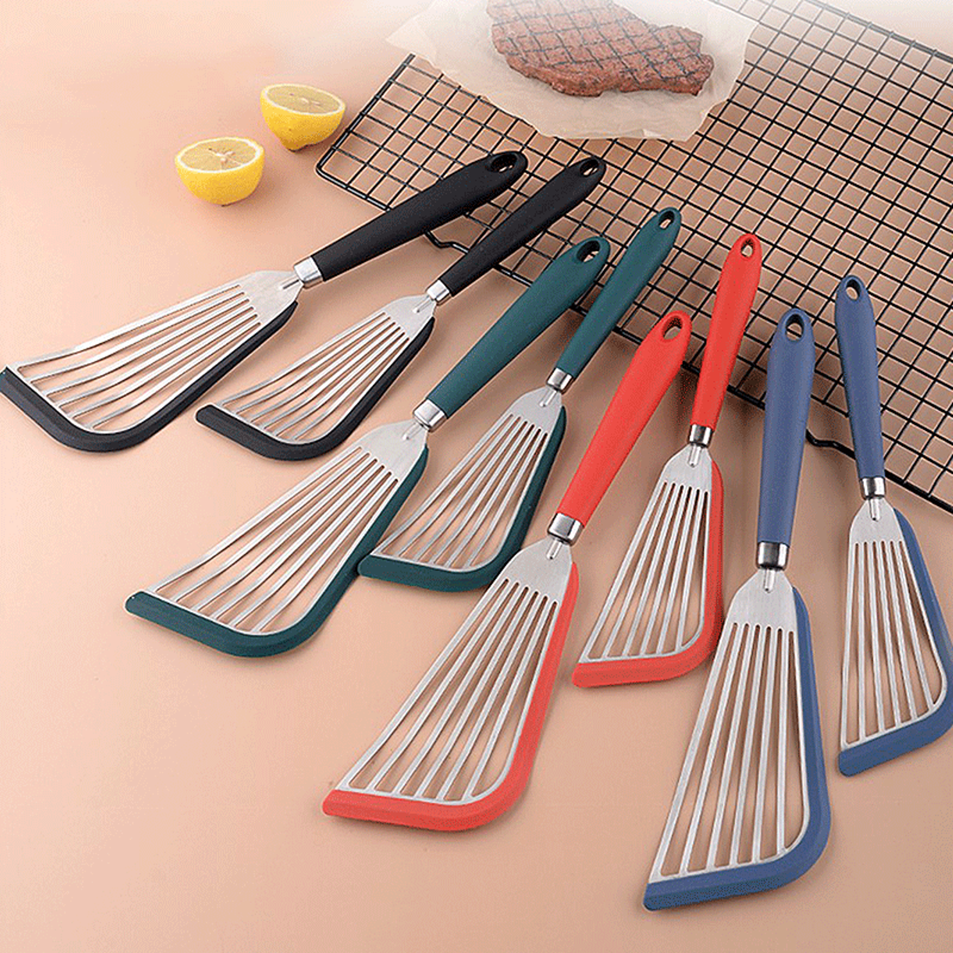 Stainless Steel Fish Frying Spatula, Edge-Wrapped Fish Flipping Spatula, Silicone Spatula for Steak Frying and Kitchen – view 4