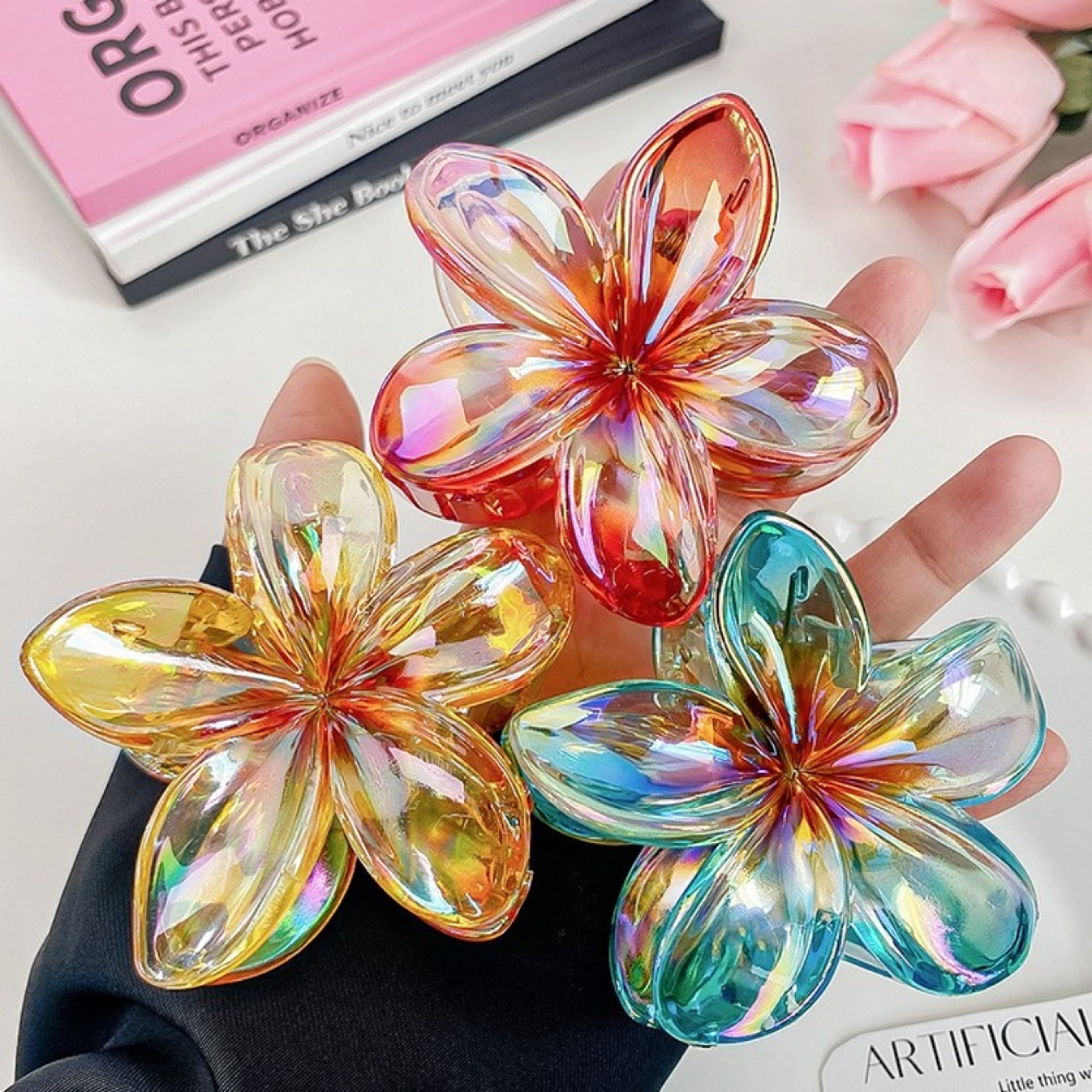 Egg Flower Hair Clips, Colorful Plastic Flower Shape Headwear, Fashion Shark Clip Claw for Vacationhair – view 1