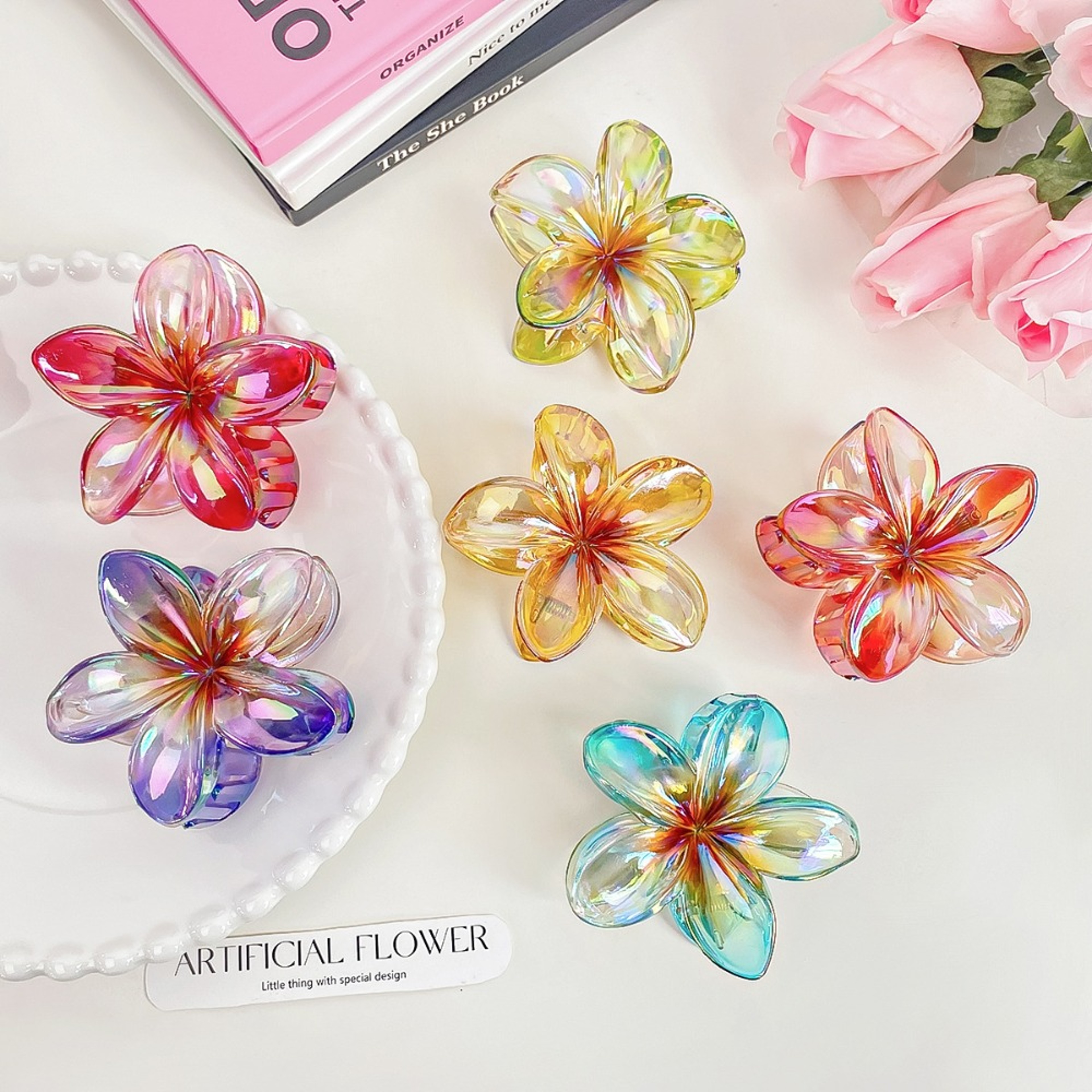 Egg Flower Hair Clips, Colorful Plastic Flower Shape Headwear, Fashion Shark Clip Claw for Vacationhair – view 2