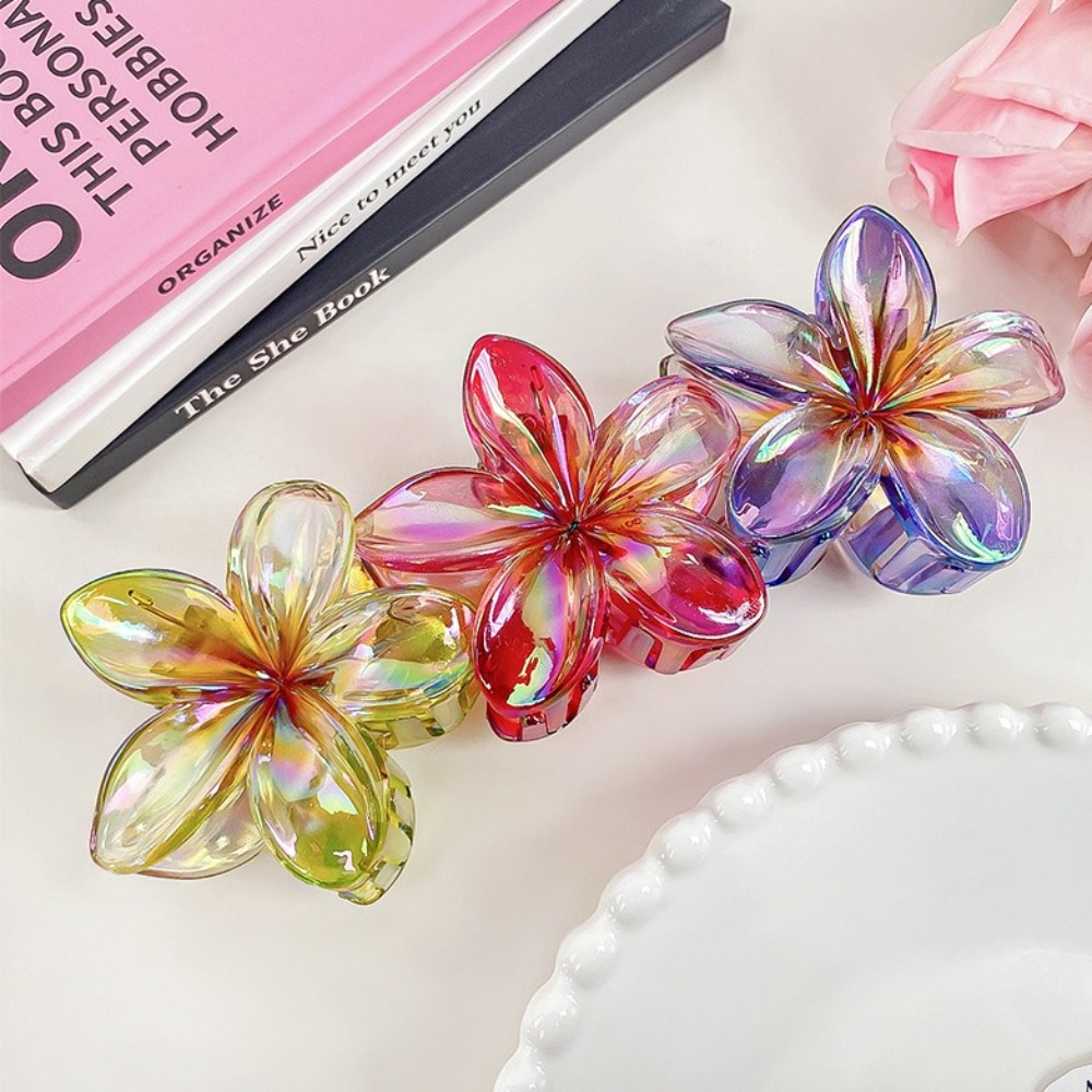 Egg Flower Hair Clips, Colorful Plastic Flower Shape Headwear, Fashion Shark Clip Claw for Vacationhair – view 4