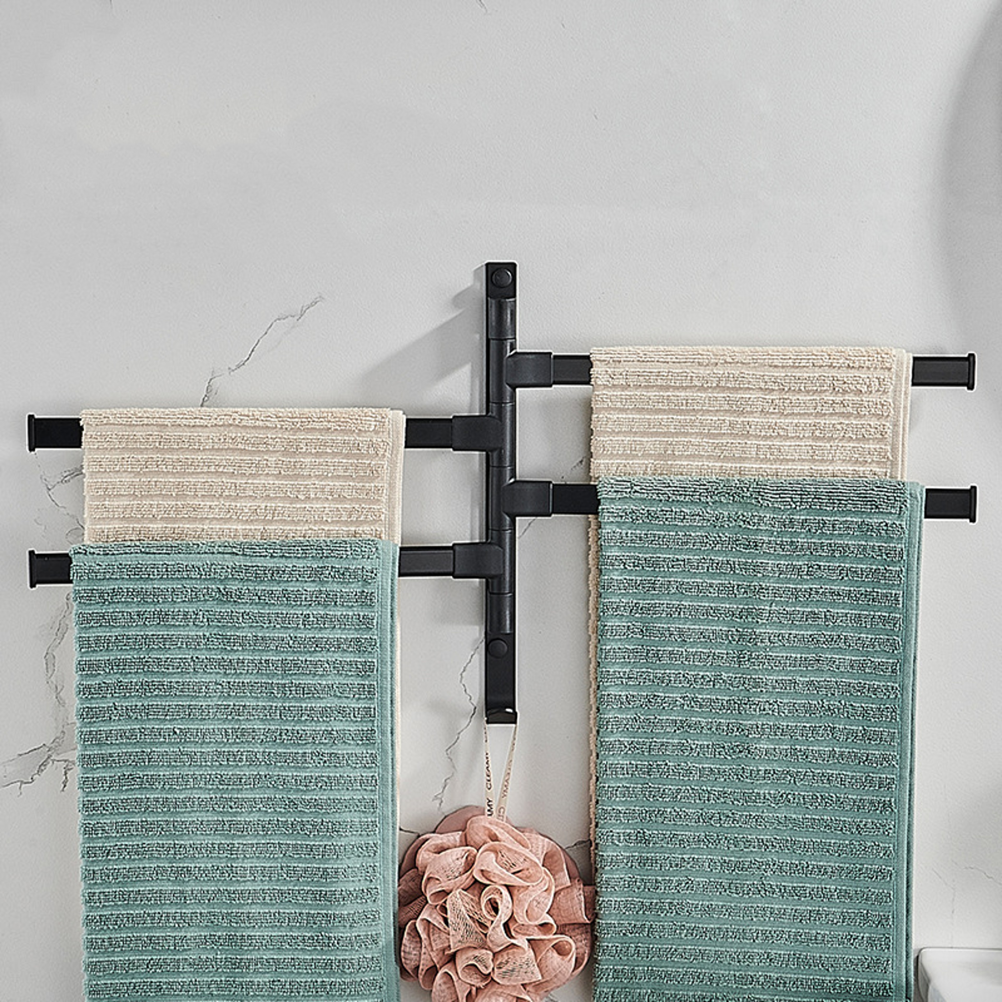 Swivel Bathroom Towel Rail Multifunctional Space Aluminium Wall Towel Holder NoDrill Towel Rack For 4