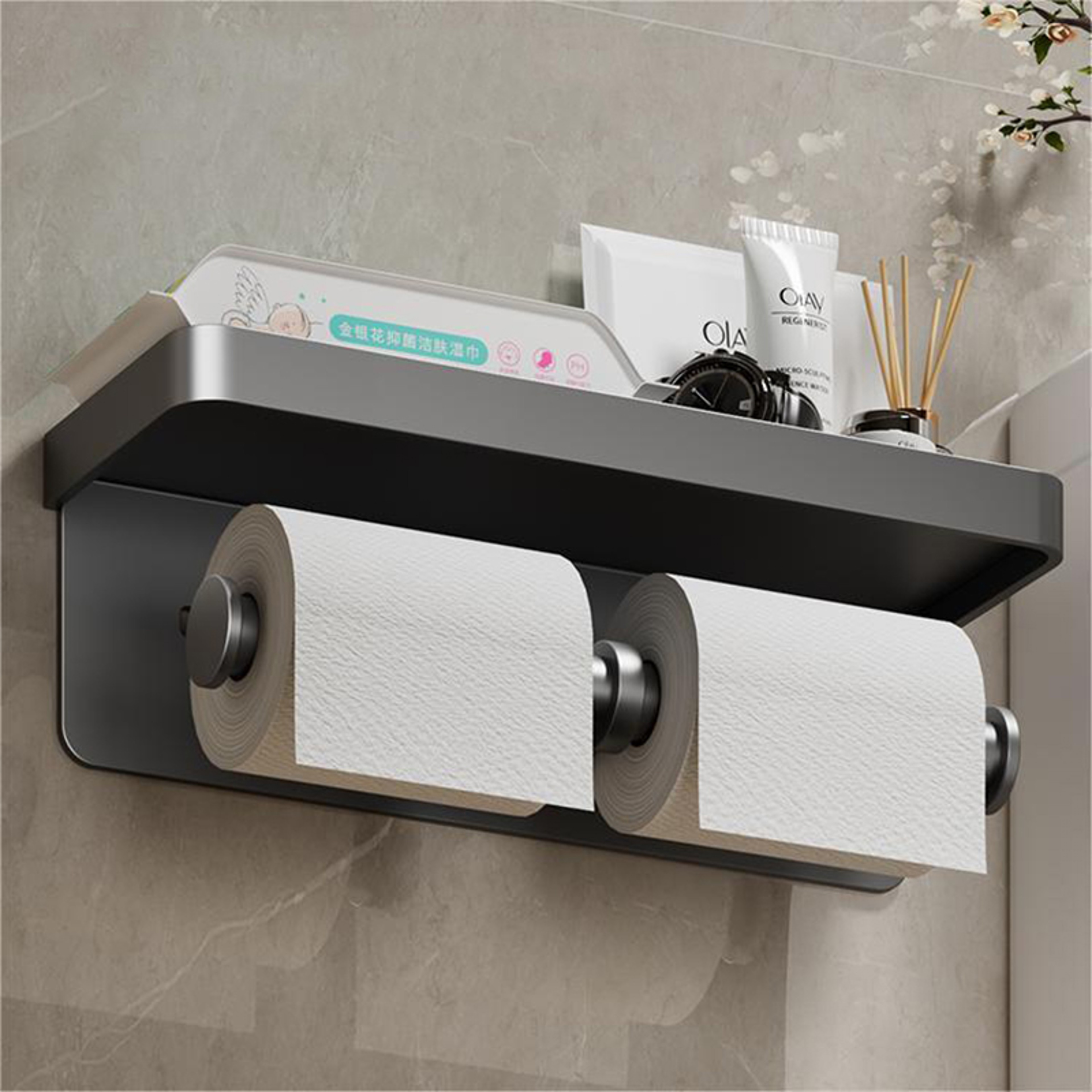 Space Aluminum Toilet Paper Holder, Bathroom Wall Mount, Phone Holder Shelf, Towel Roll Shelf, Bathroom Accessories – view 5