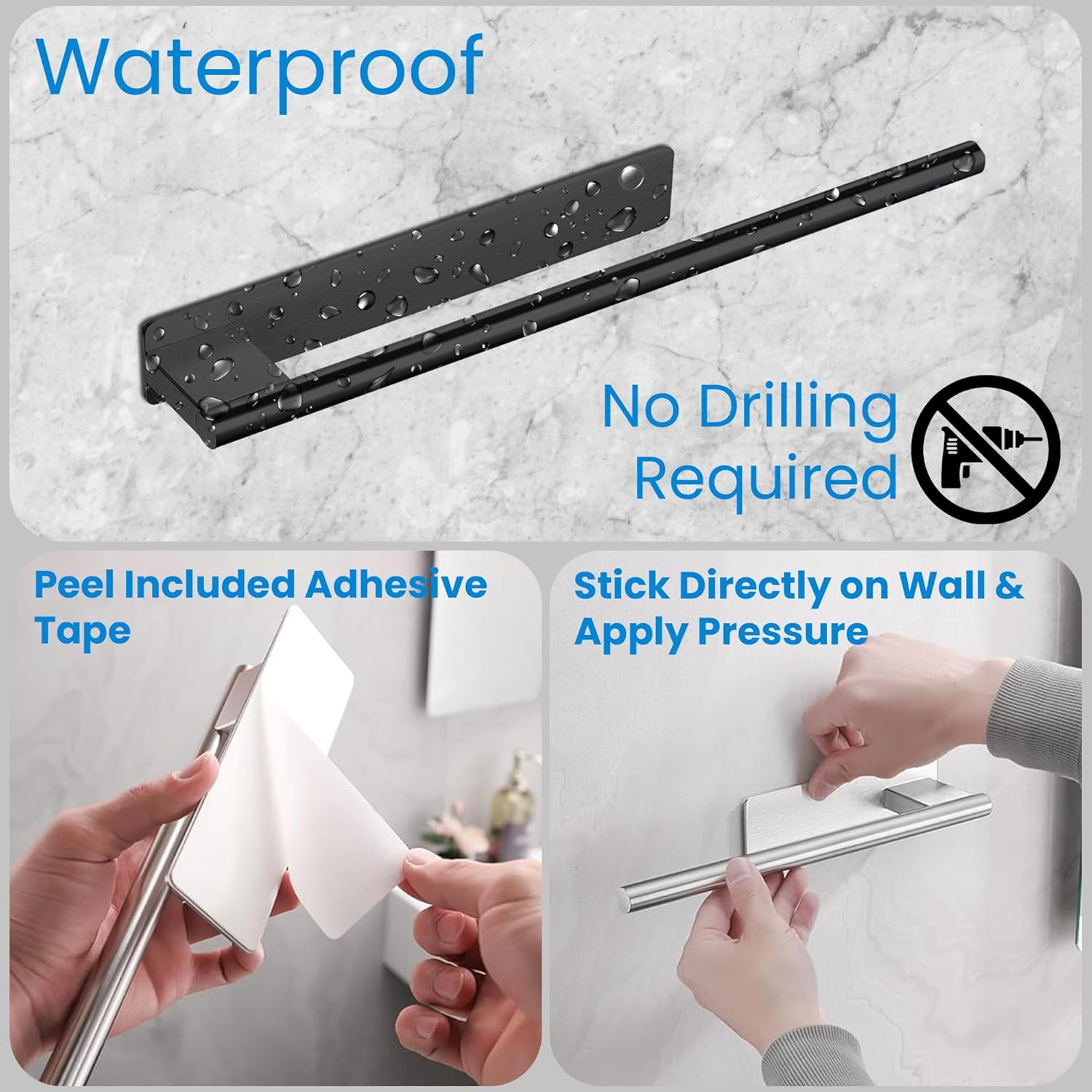 Stainless Steel Towel Rack No Drilling Towel Bar Selfadhesive Bathroom Holder Kitchen Towel Hand Ra