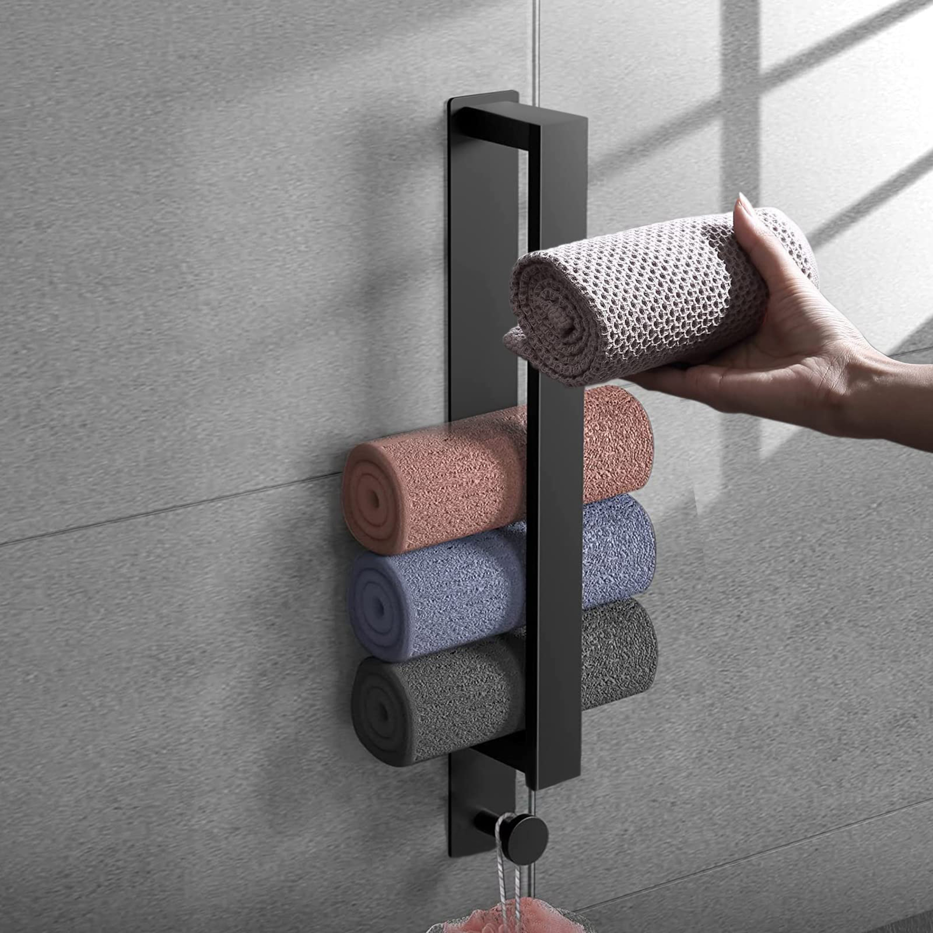 Stainless Steel Bathroom Towel Racks with Hooks, No Drill Wall Storage Organizer, Towel Holder for Bathroom Accessories – view 8