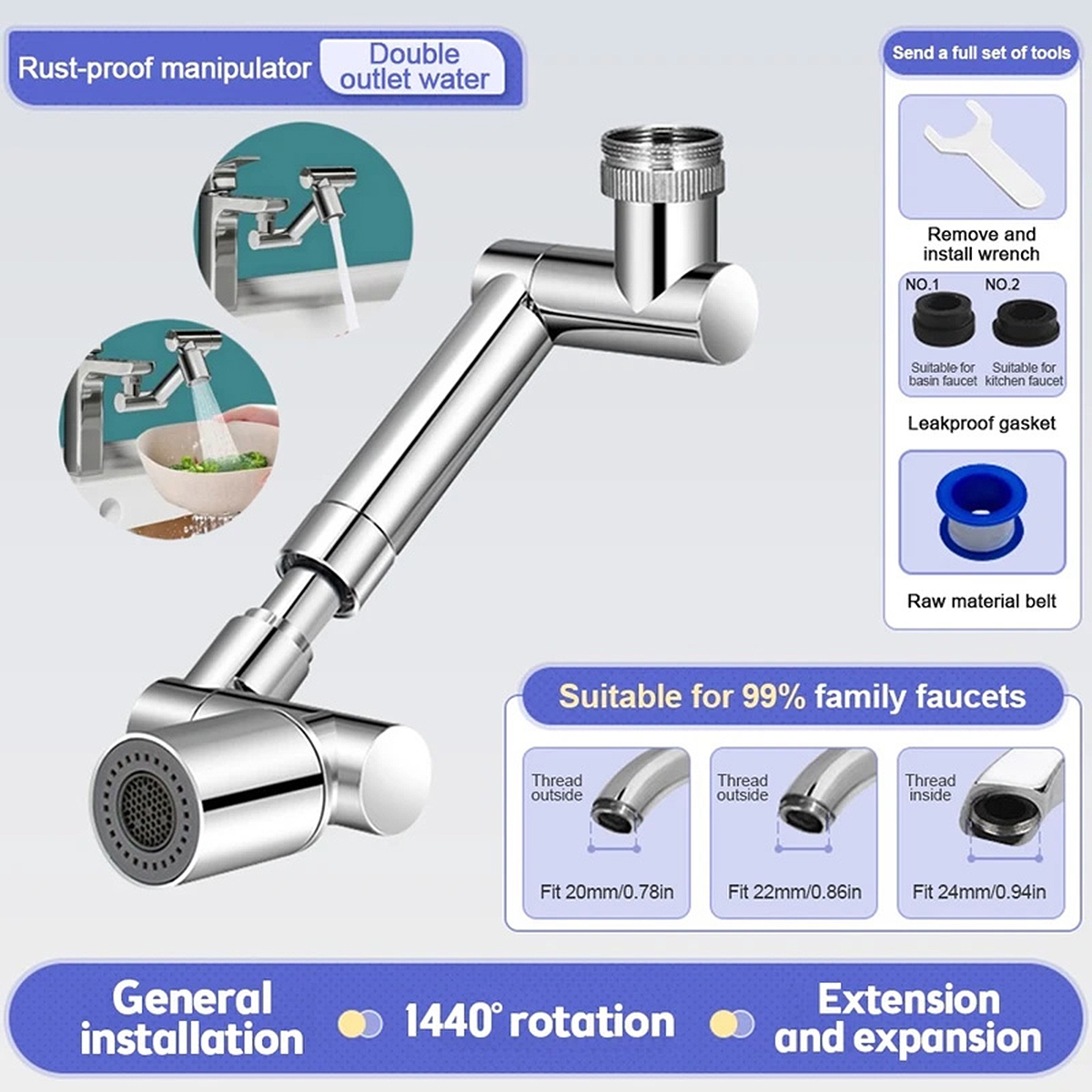 Retractable Universal Swivel Robotic Arm Faucet Extender For Kitchen Sink Water Flow Modes 6