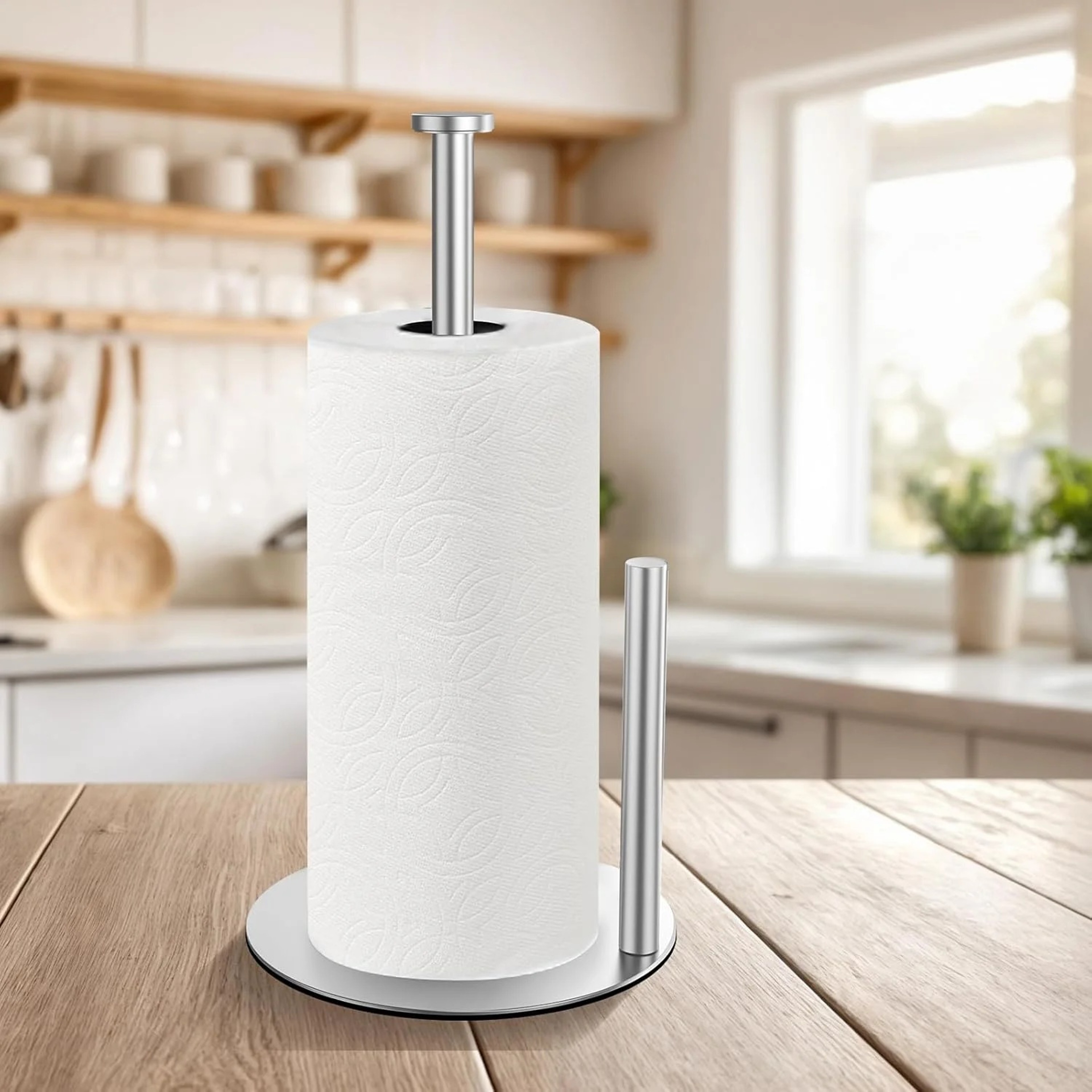 Kitchen Roll Organizer, Stainless Steel Paper Towel Holder with Weighted Base for Kitchen Countertop – view 1