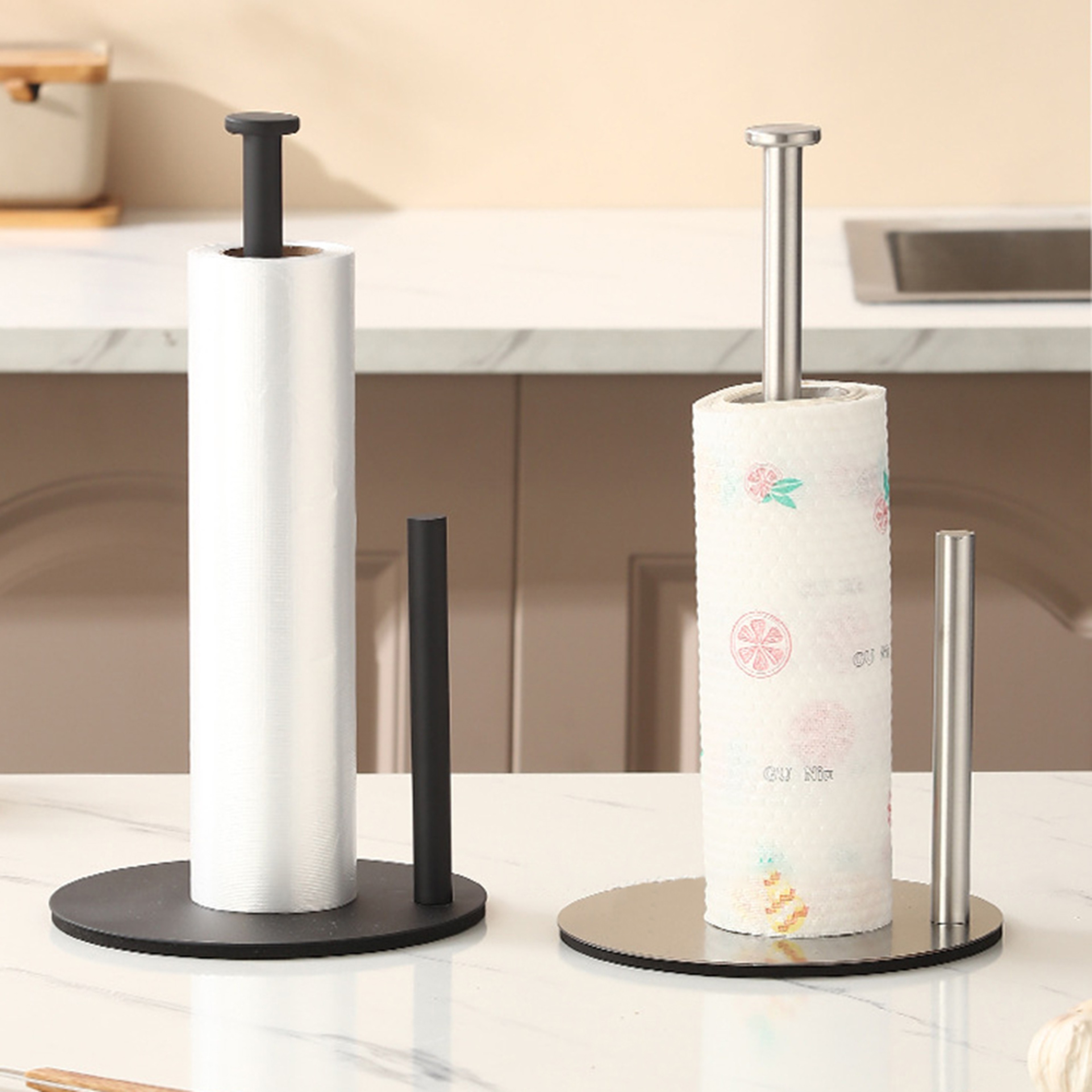Kitchen Roll Organizer, Stainless Steel Paper Towel Holder with Weighted Base for Kitchen Countertop – view 2
