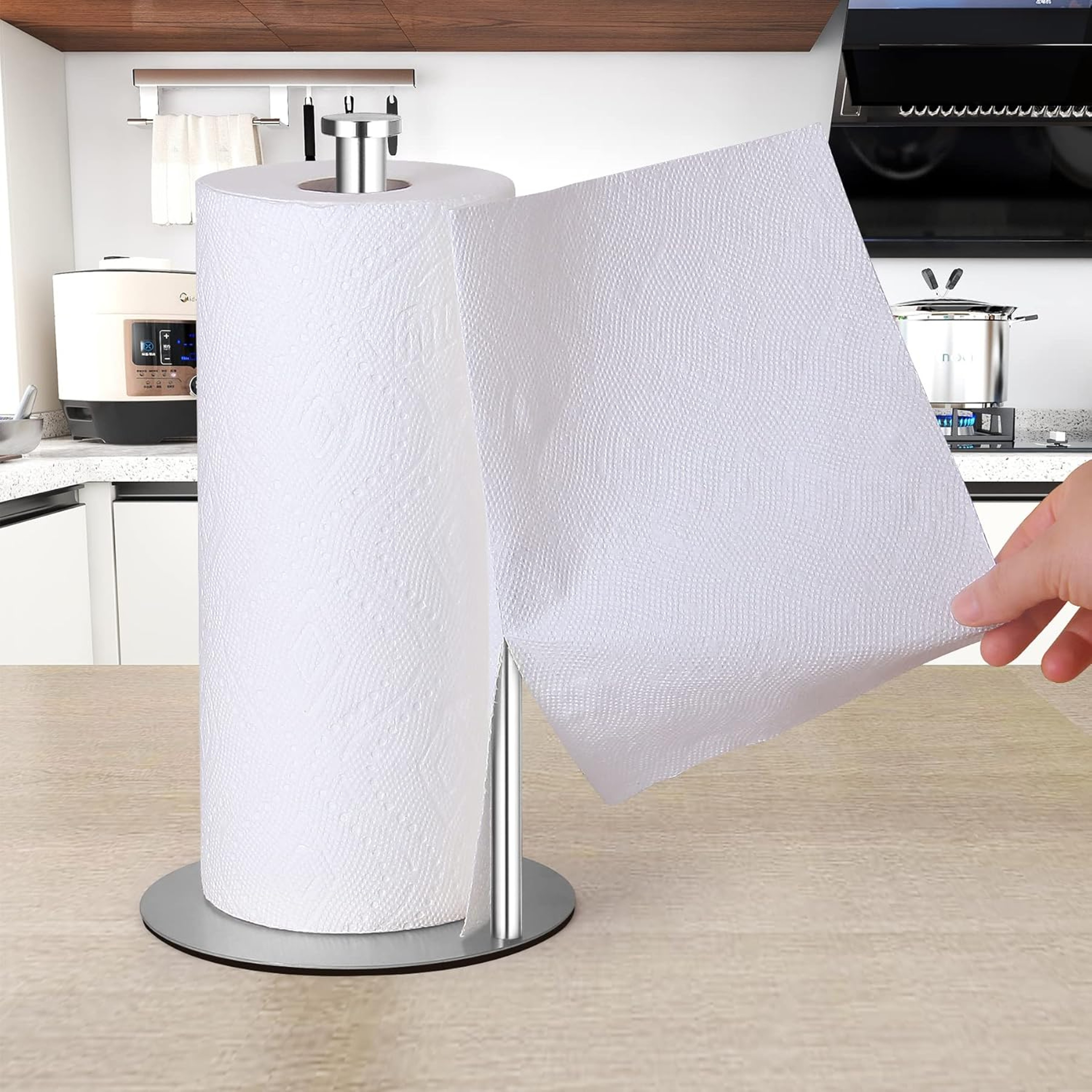 Kitchen Roll Organizer, Stainless Steel Paper Towel Holder with Weighted Base for Kitchen Countertop – view 3