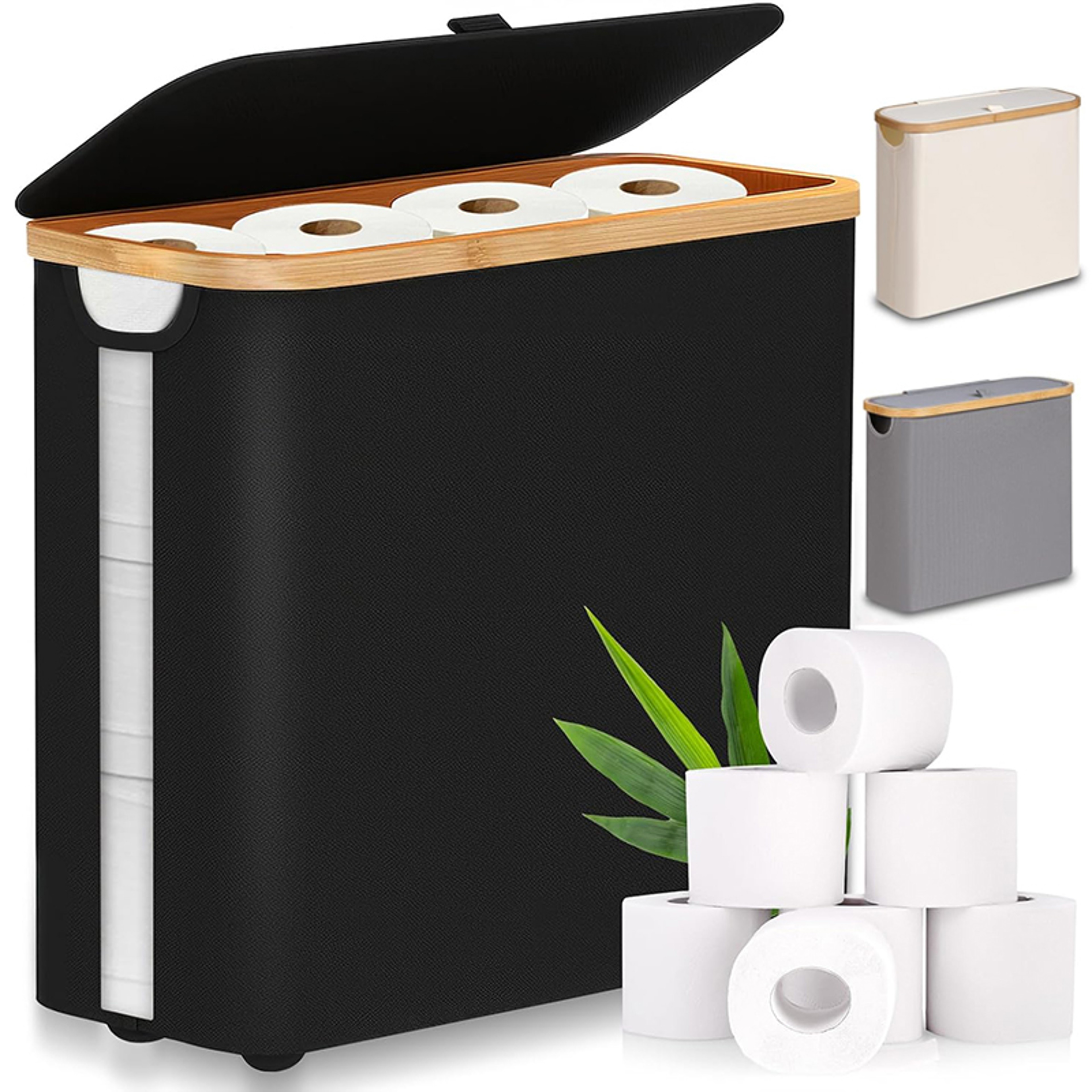 Foldable Large Capacity Toilet Paper Storage Basket, Bathroom Organizer with Lid – view 1