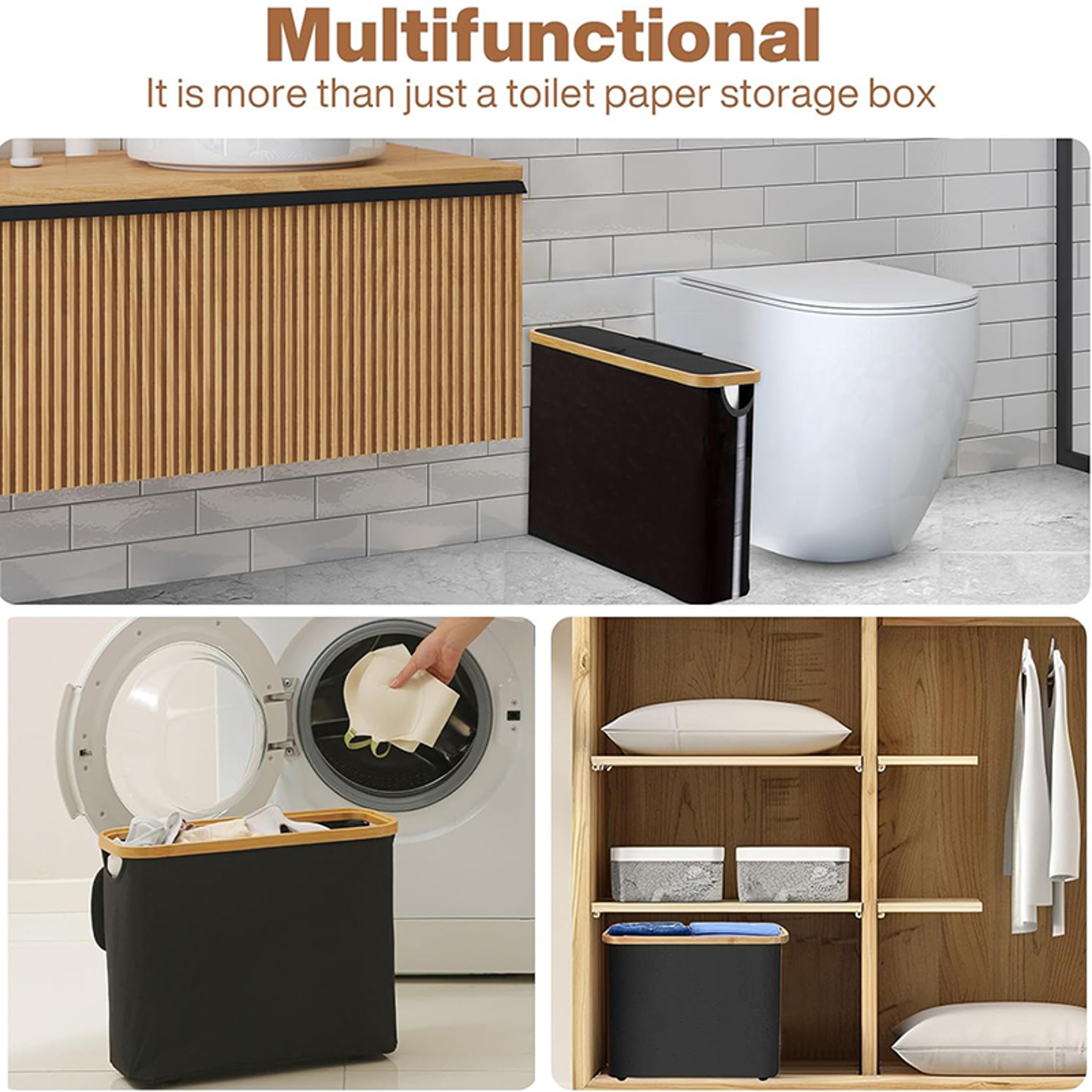 Foldable Large Capacity Toilet Paper Storage Basket, Bathroom Organizer with Lid – view 4