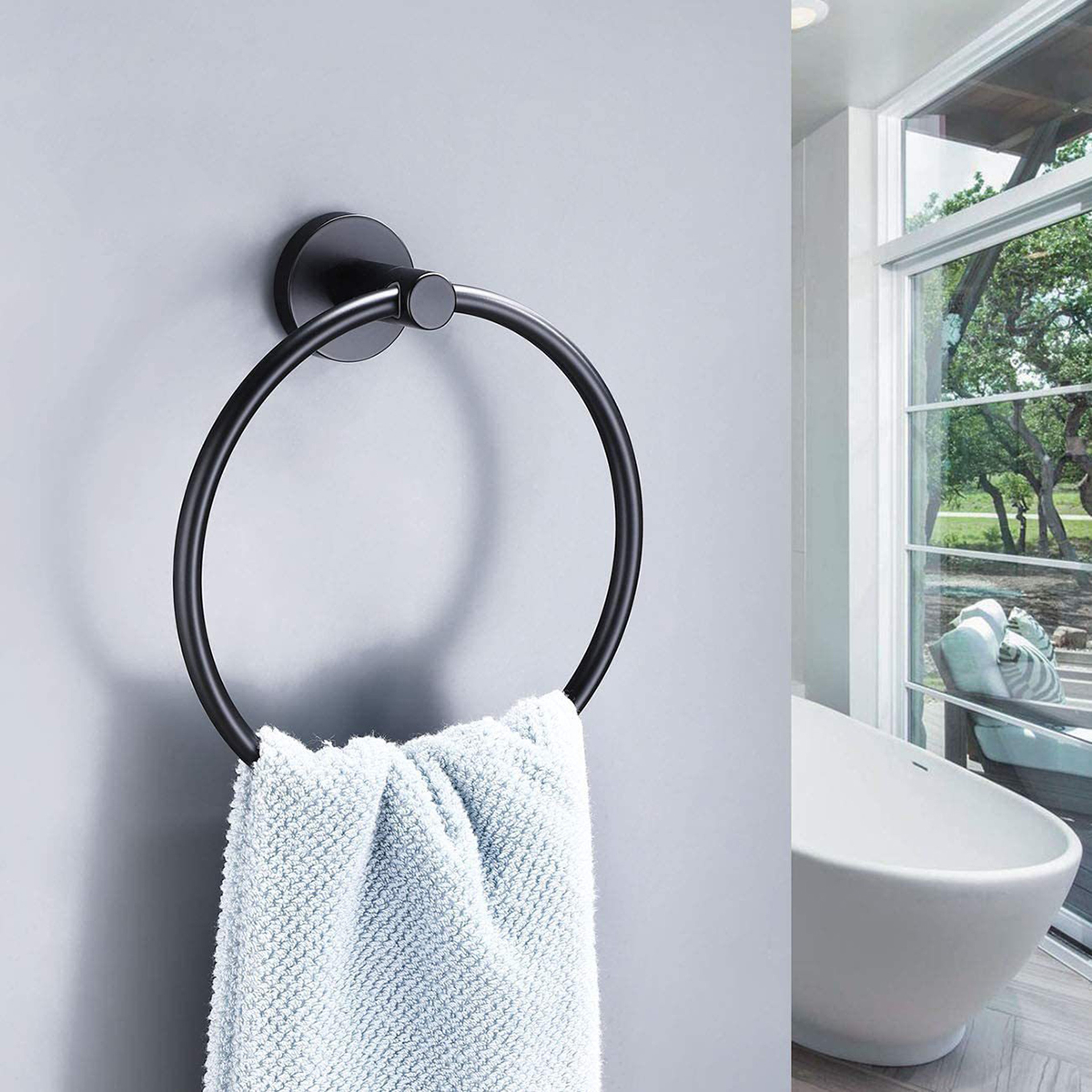 Bathroom Towel Ring, Stainless Steel, Matte Black Hand Towel Holder, Round Towel Hanger, Hardware Accessories Storage – view 1