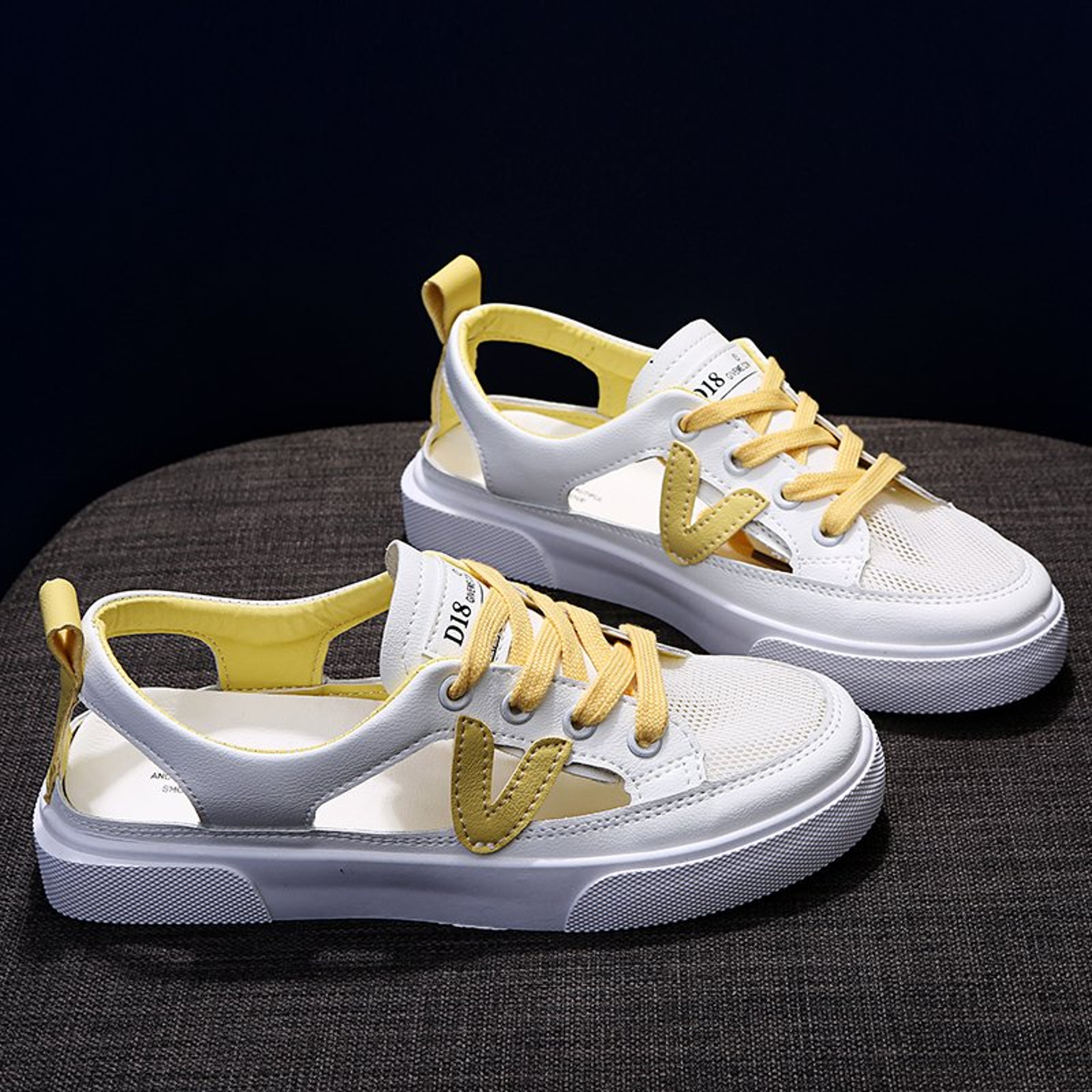 Womens White Casual Shoes, Fish-mouth Sandals, Metal Decorative Transparent Mesh Shoes, Large Zapatos Para Mujer – view 2