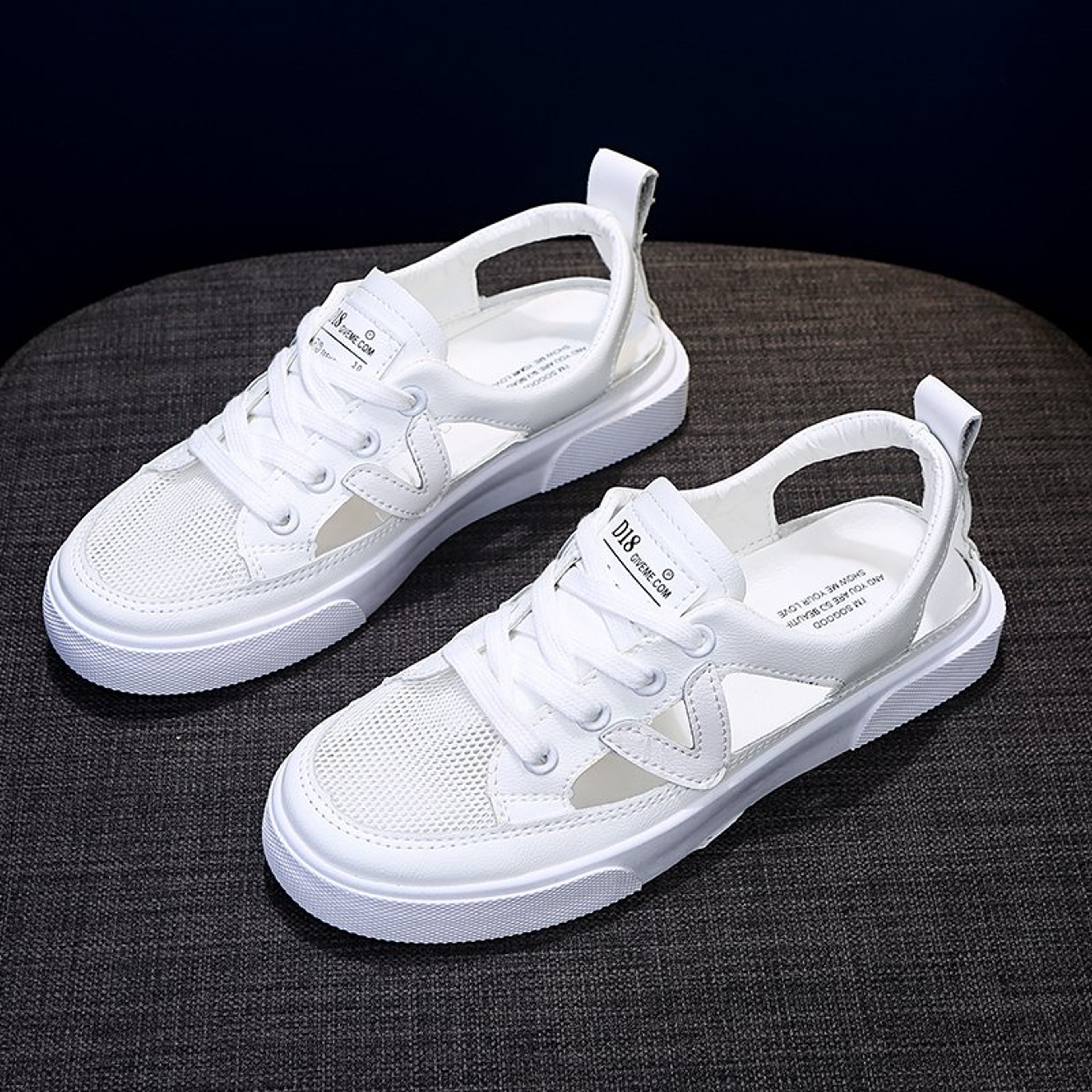 Womens White Casual Shoes, Fish-mouth Sandals, Metal Decorative Transparent Mesh Shoes, Large Zapatos Para Mujer – view 5