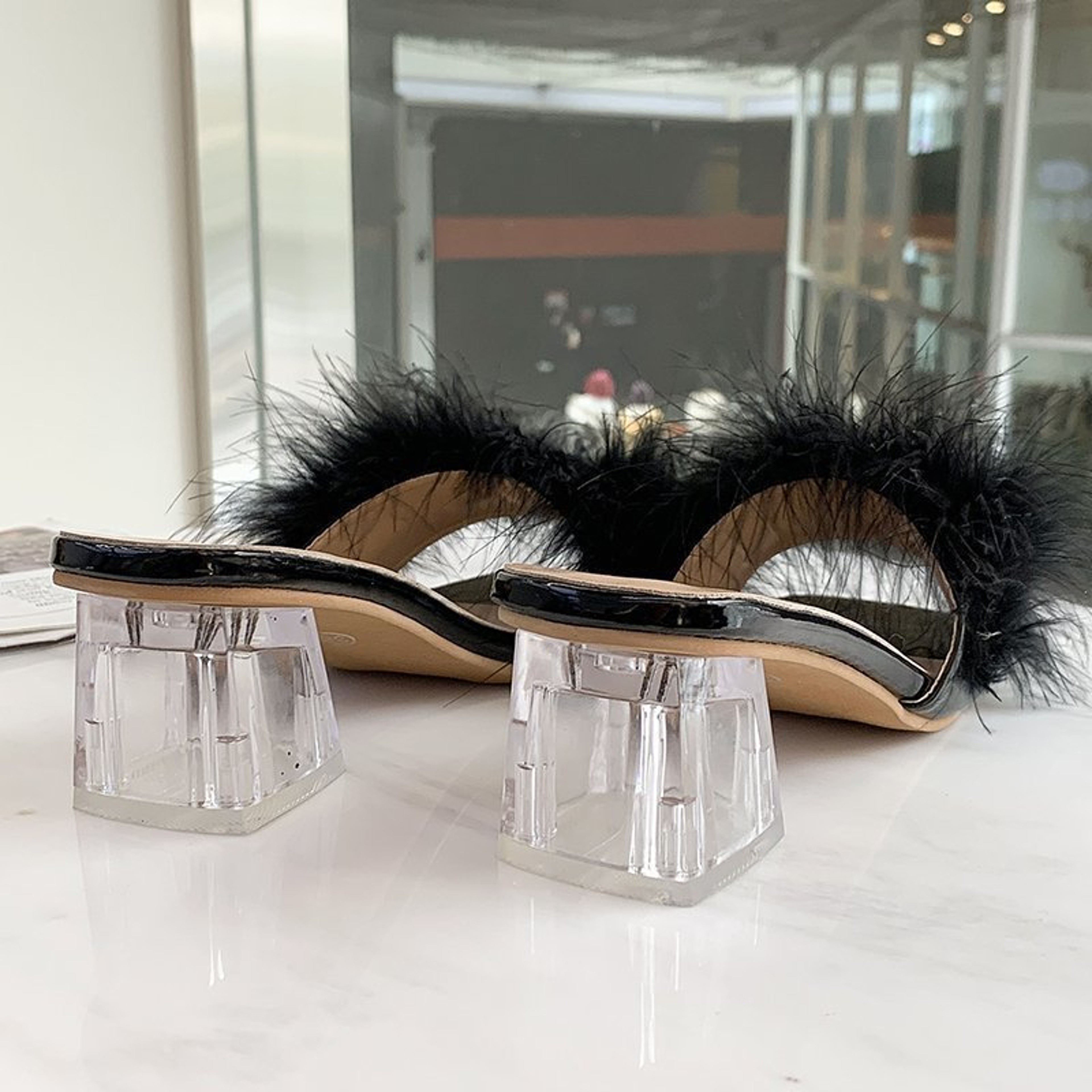 Fashion Slippers Womens Summer Open Toe Plush Fox Fur Chunky Flip Flops Sexy Square Toe Simple Pumps – view 4