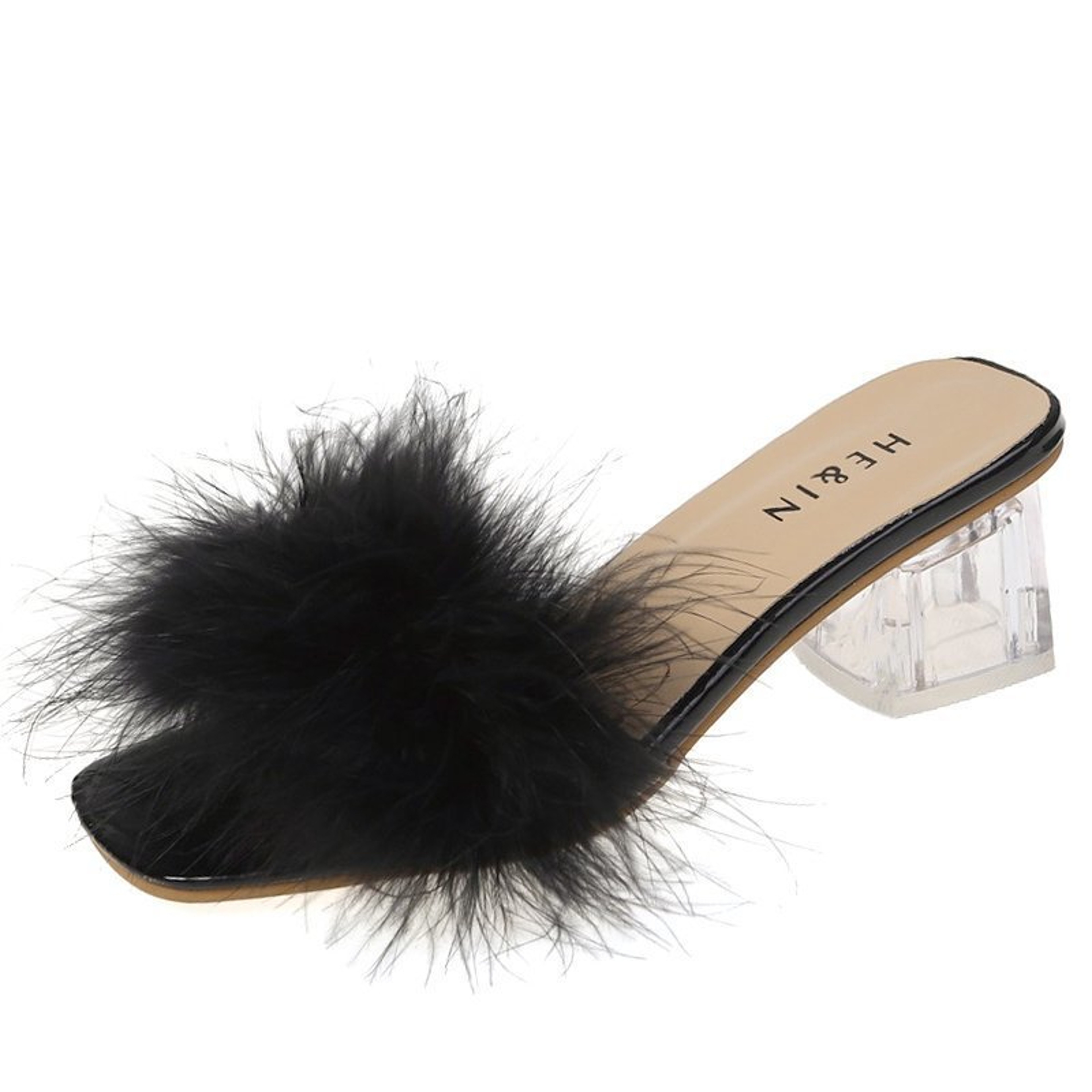 Fashion Slippers Womens Summer Open Toe Plush Fox Fur Chunky Flip Flops Sexy Square Toe Simple Pumps – view 9