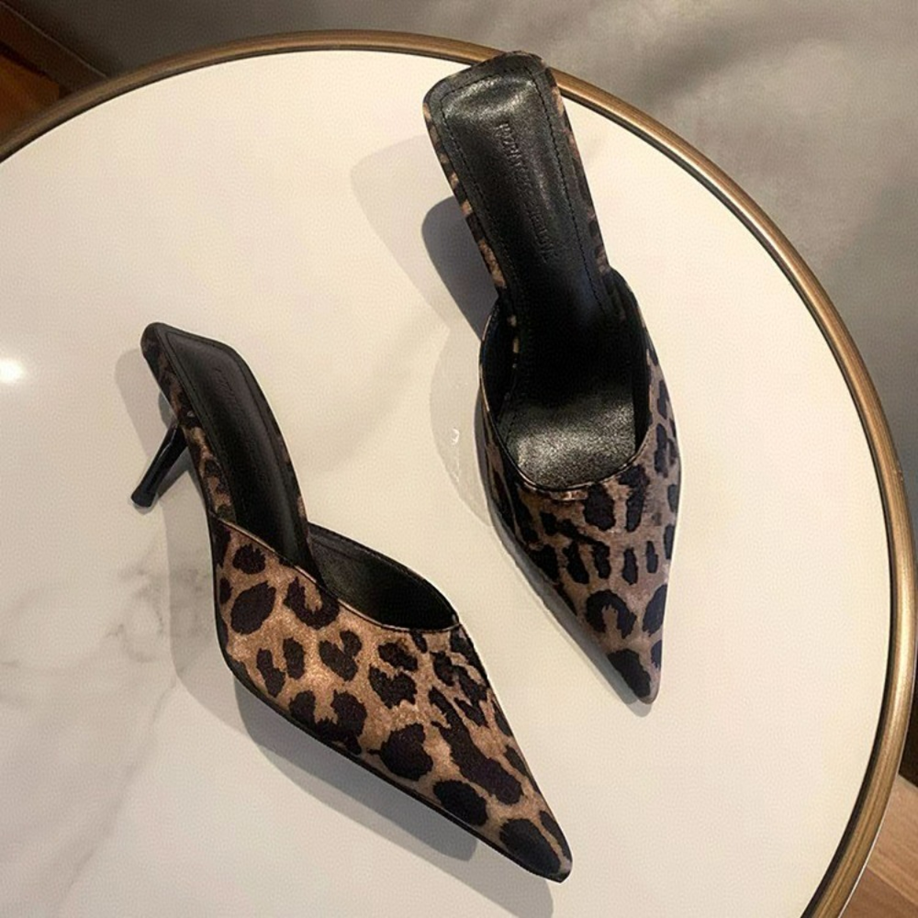 Leopard Brown Baotou Shallow Toe Baotou Half-slipper Women's Fashion High Heel Sandals, Elegant Pointed Toe Womens Mules – view 2