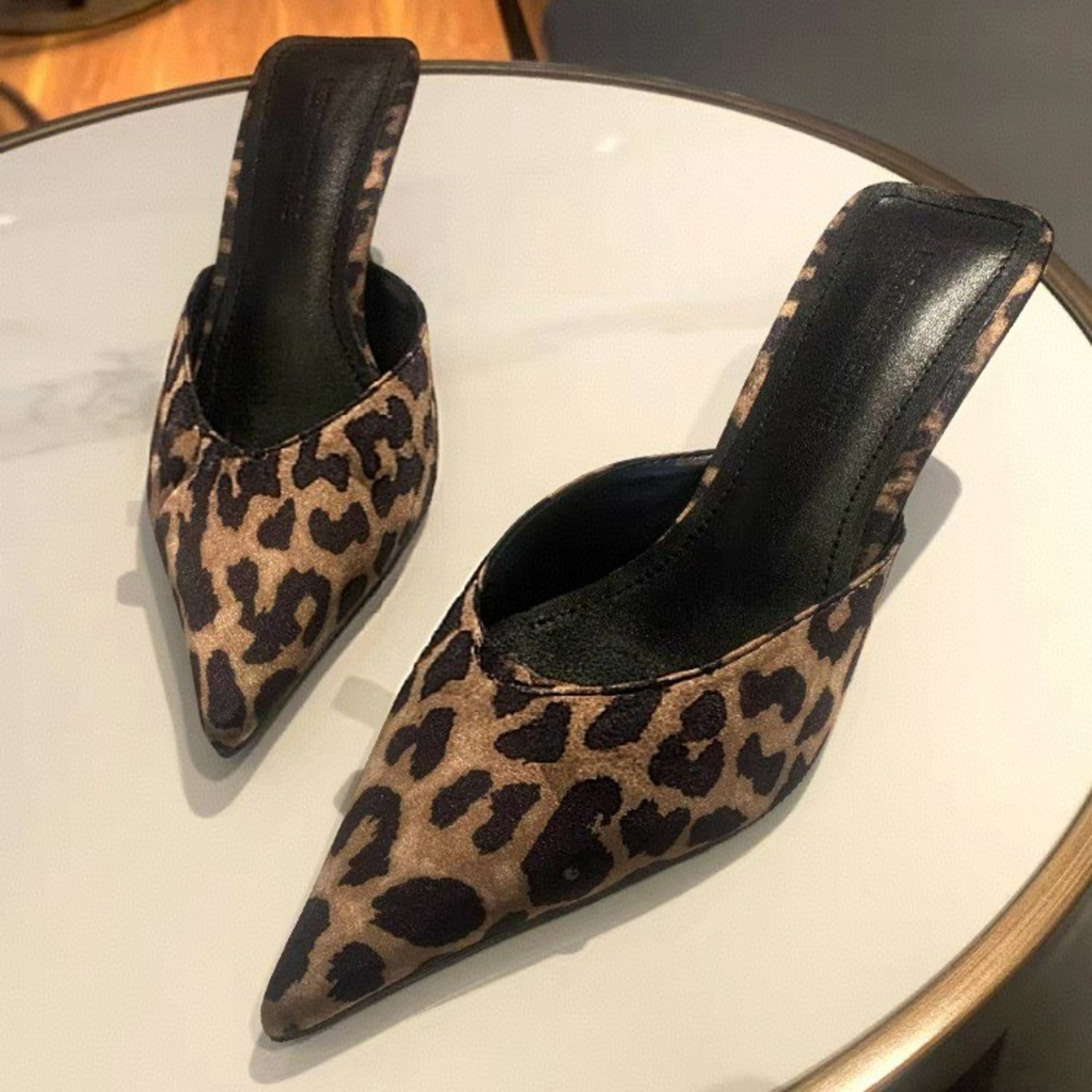 Leopard Brown Baotou Shallow Toe Baotou Half-slipper Women's Fashion High Heel Sandals, Elegant Pointed Toe Womens Mules – view 7