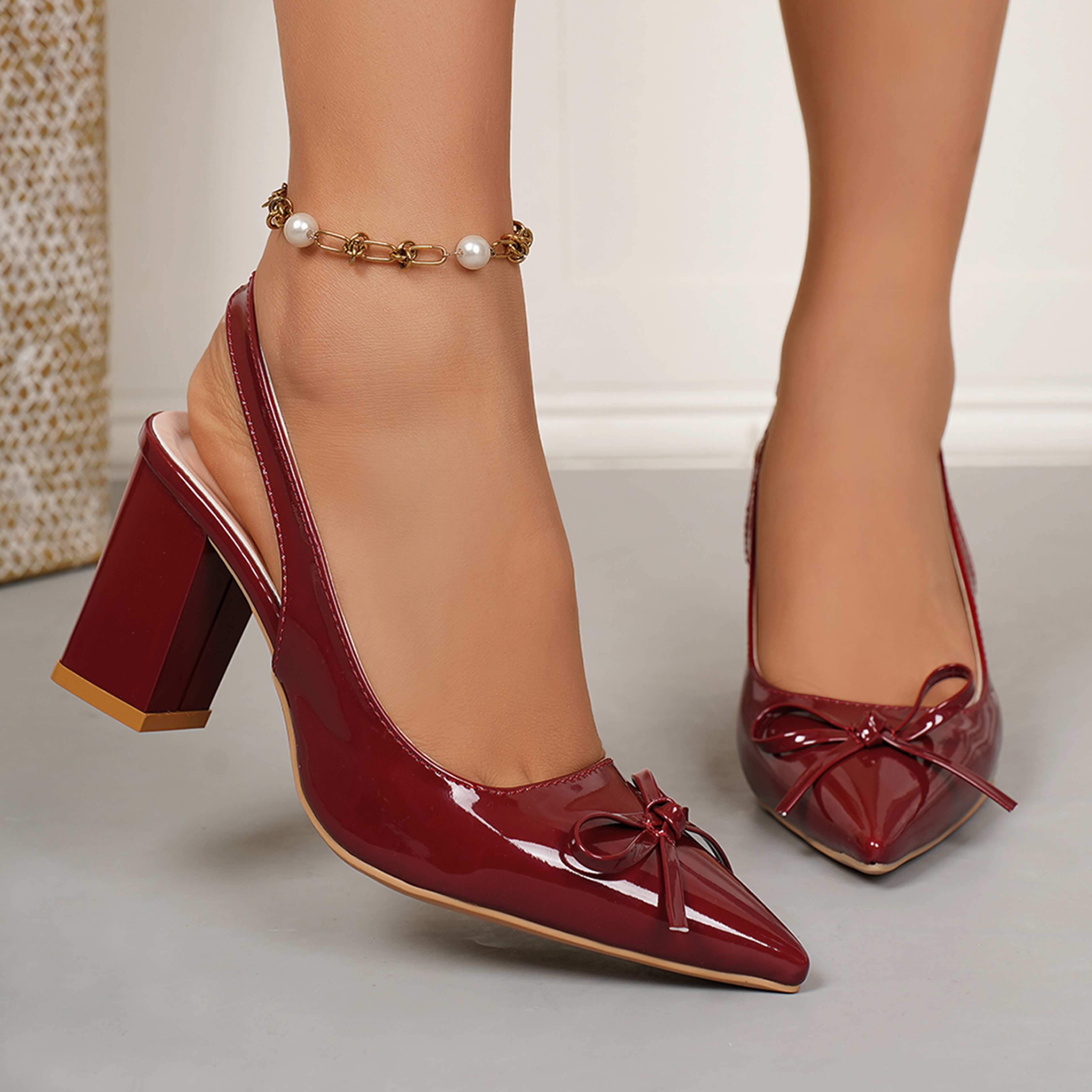 Luxury Block Heel Baotou Sandals With Pointed Toe Bow Slip Strap Shallow Mouth WearResistant High H 5