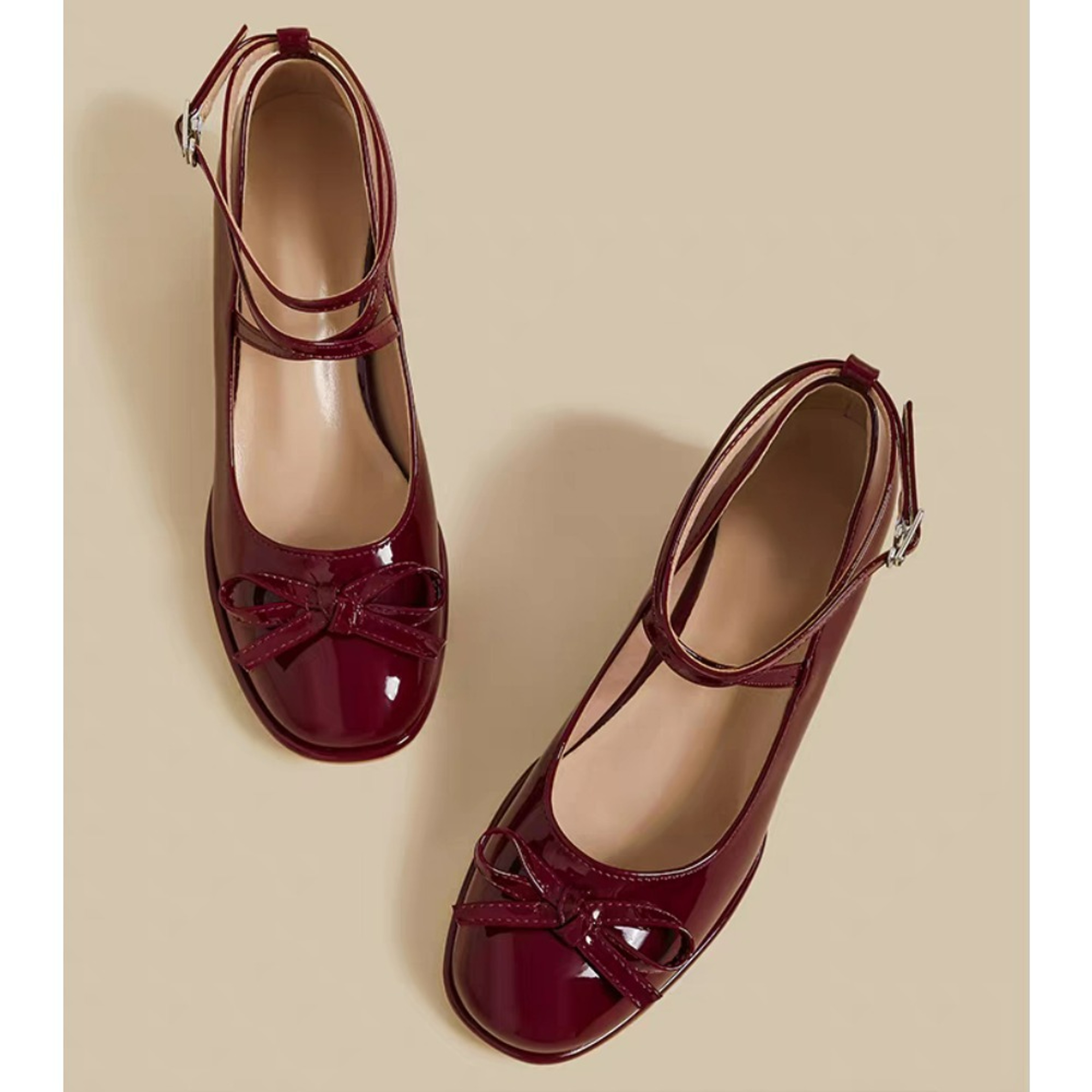 Red Mary Jane Women Pumps Thick High Heels Shoes Lolita Square Toe Leather Party Shoes 3