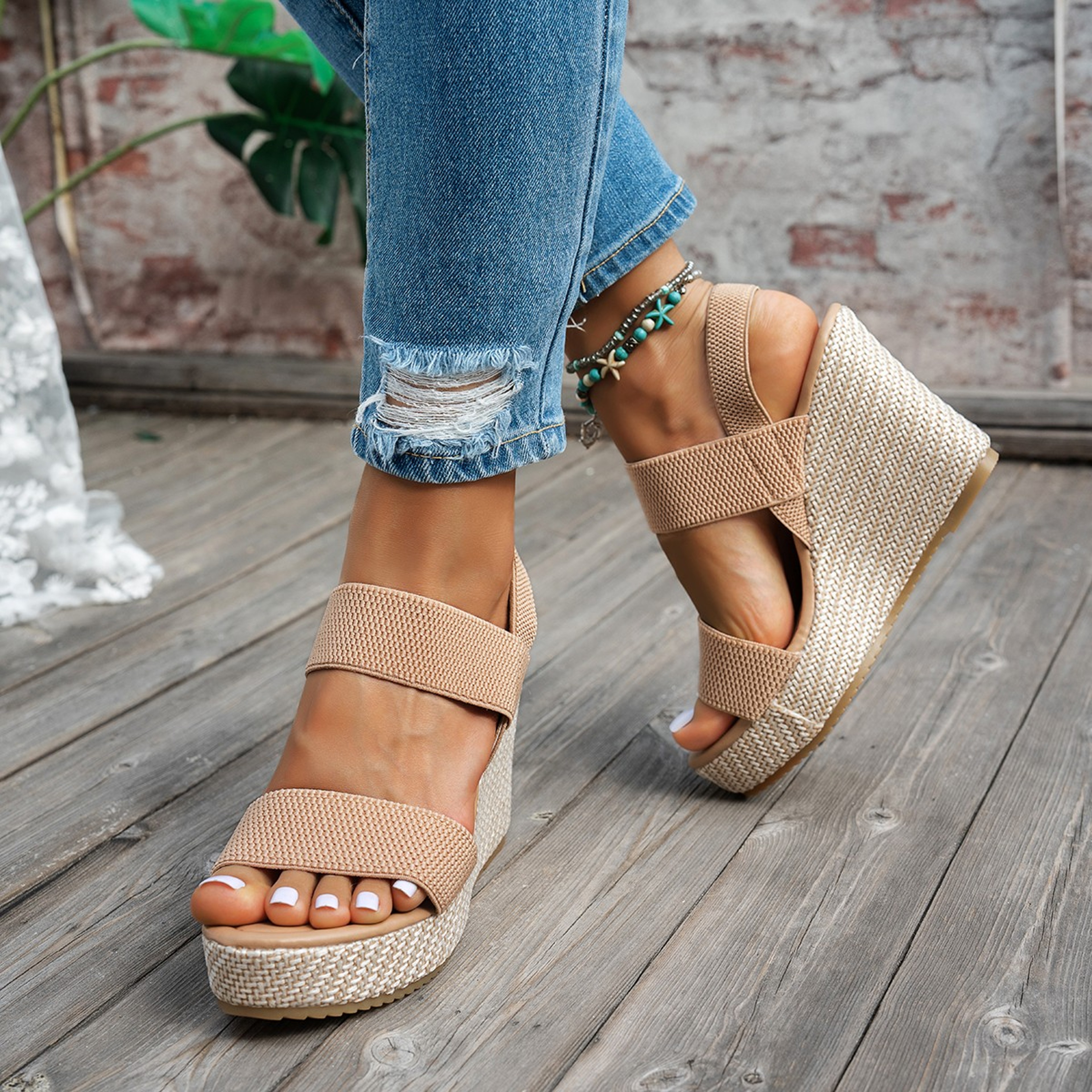 Summer Chunky Wedges Sandals Women Slip On High Heels Sandalias Mujer Plus Size Thick Platform Sand 3