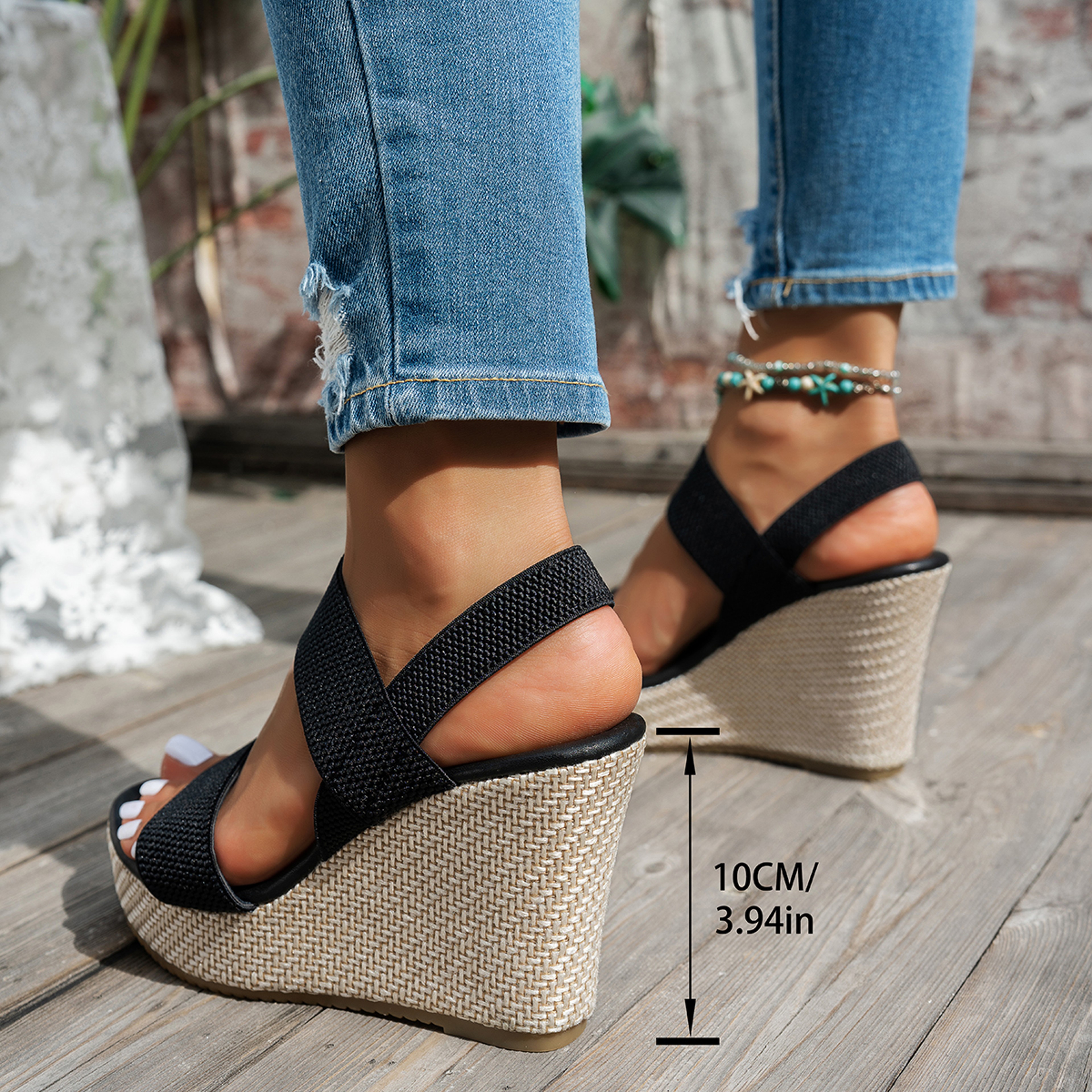 Summer Chunky Wedges Sandals Women Slip On High Heels Sandalias Mujer Plus Size Thick Platform Sand 4