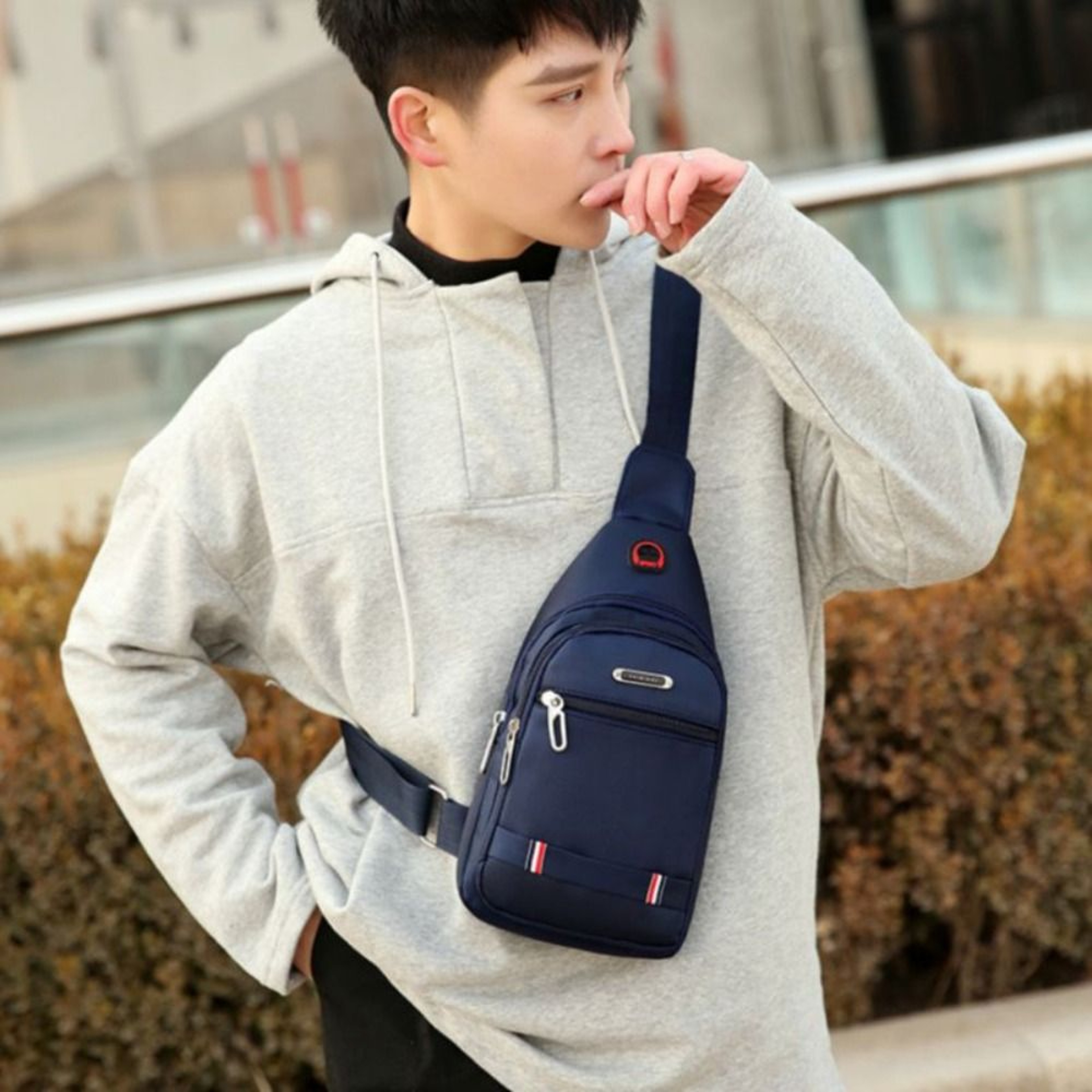 Black Grey Brown Men Messenger Bags, Oxford Cloth Crossbody Bag with USB Charge Shoulder Bag – view 5