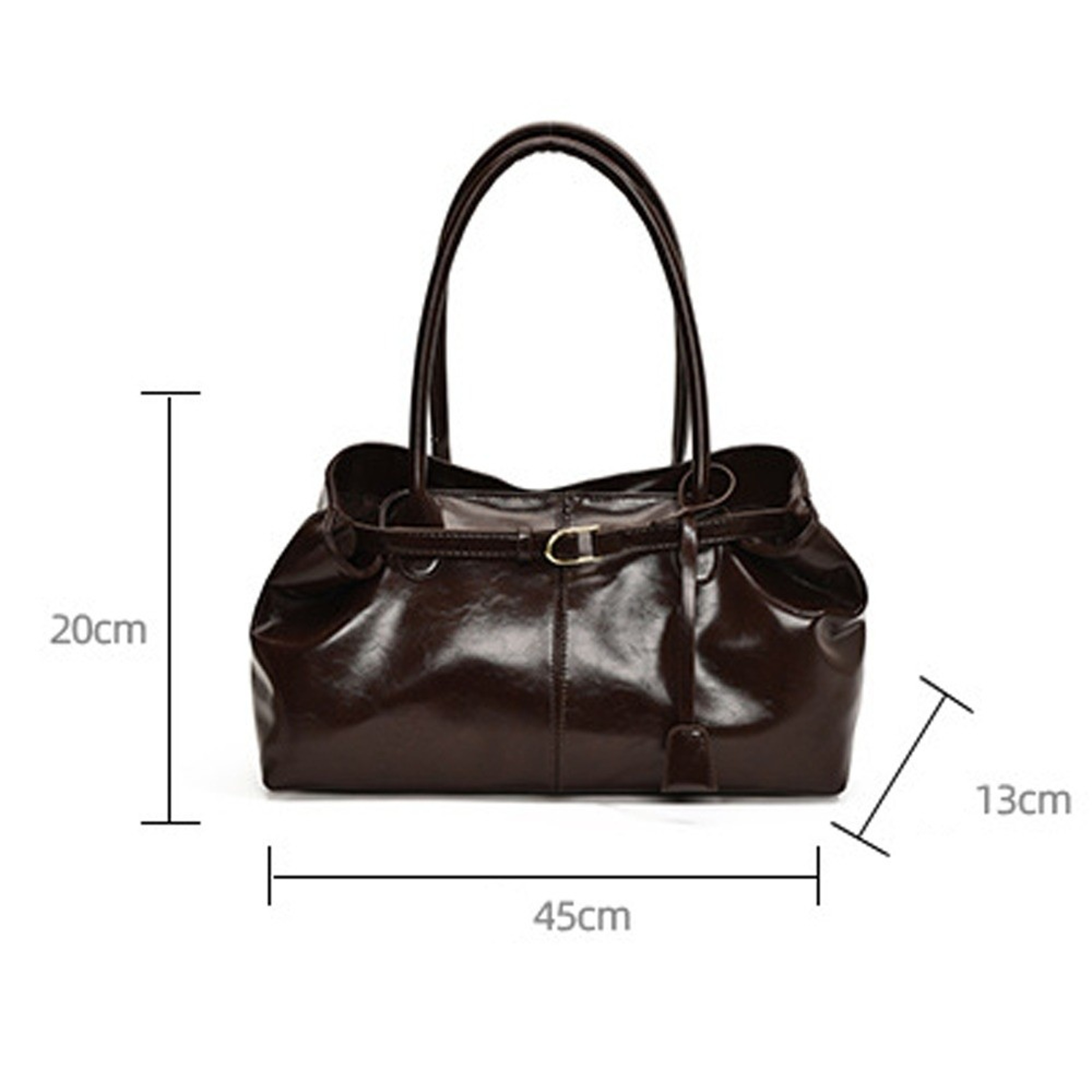 Fashion New Oil PU Leather Handbag Large Capacity Women Shoulder Bag Multifunctional Tote Underarm  5