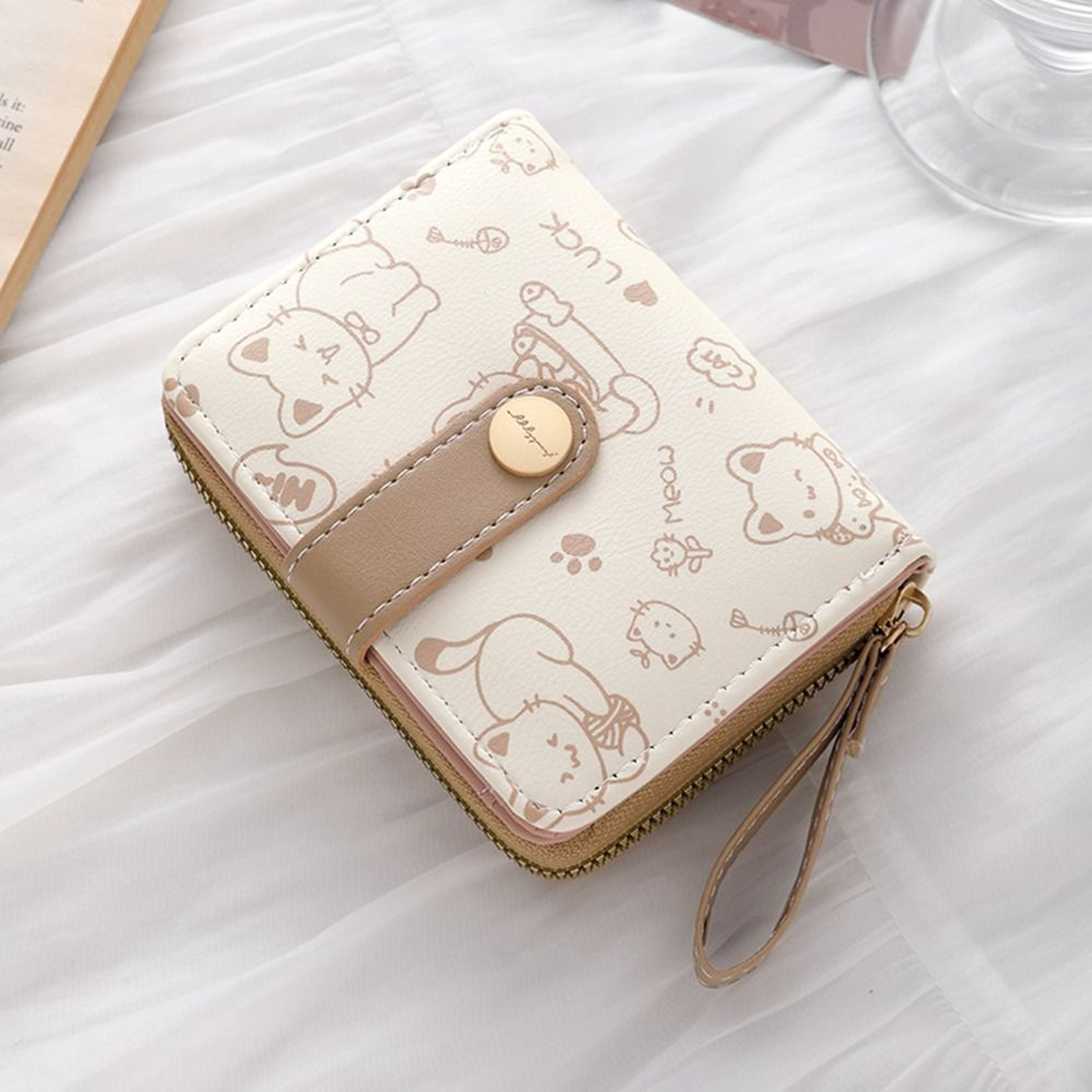 Cute Printed Cat Coin Purse, Women Girl Fashion Short Wallet, PU Leather ID Card Holder, Lightweight Travel Coin Bag – view 1