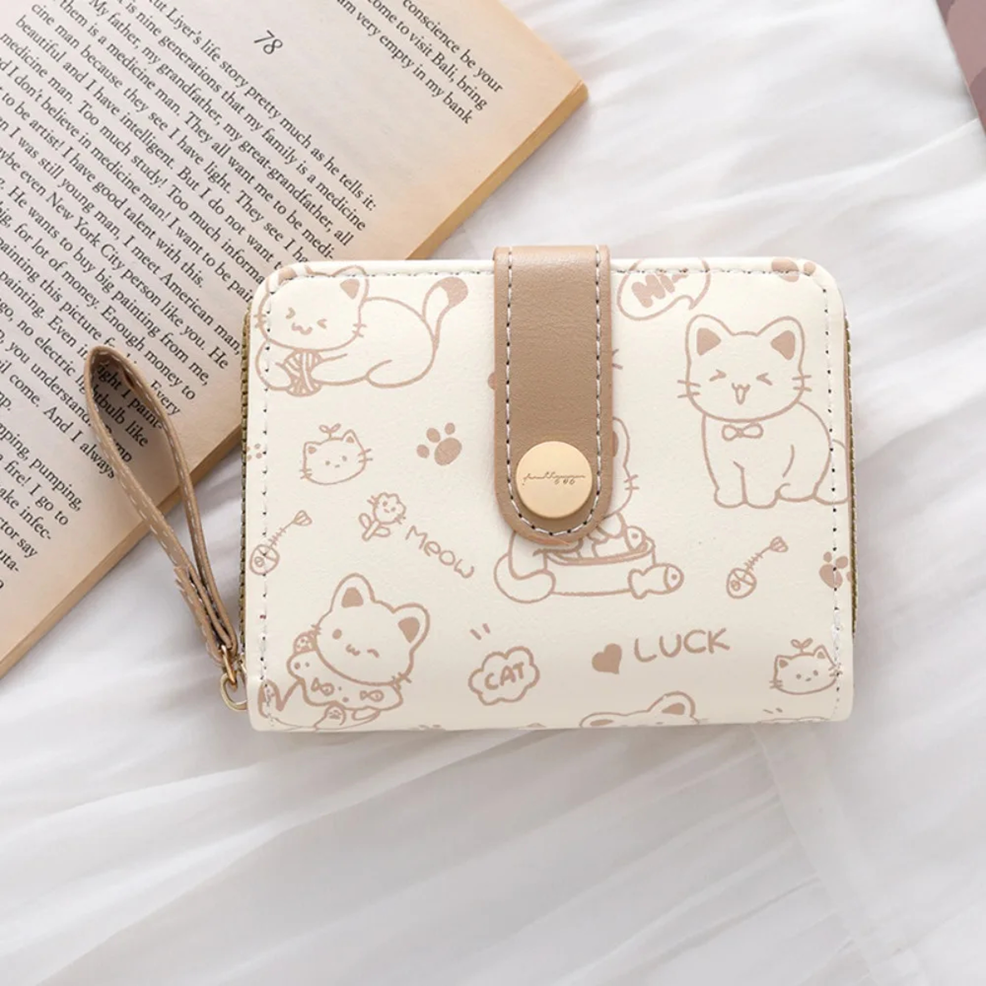 Cute Printed Cat Coin Purse, Women Girl Fashion Short Wallet, PU Leather ID Card Holder, Lightweight Travel Coin Bag – view 8
