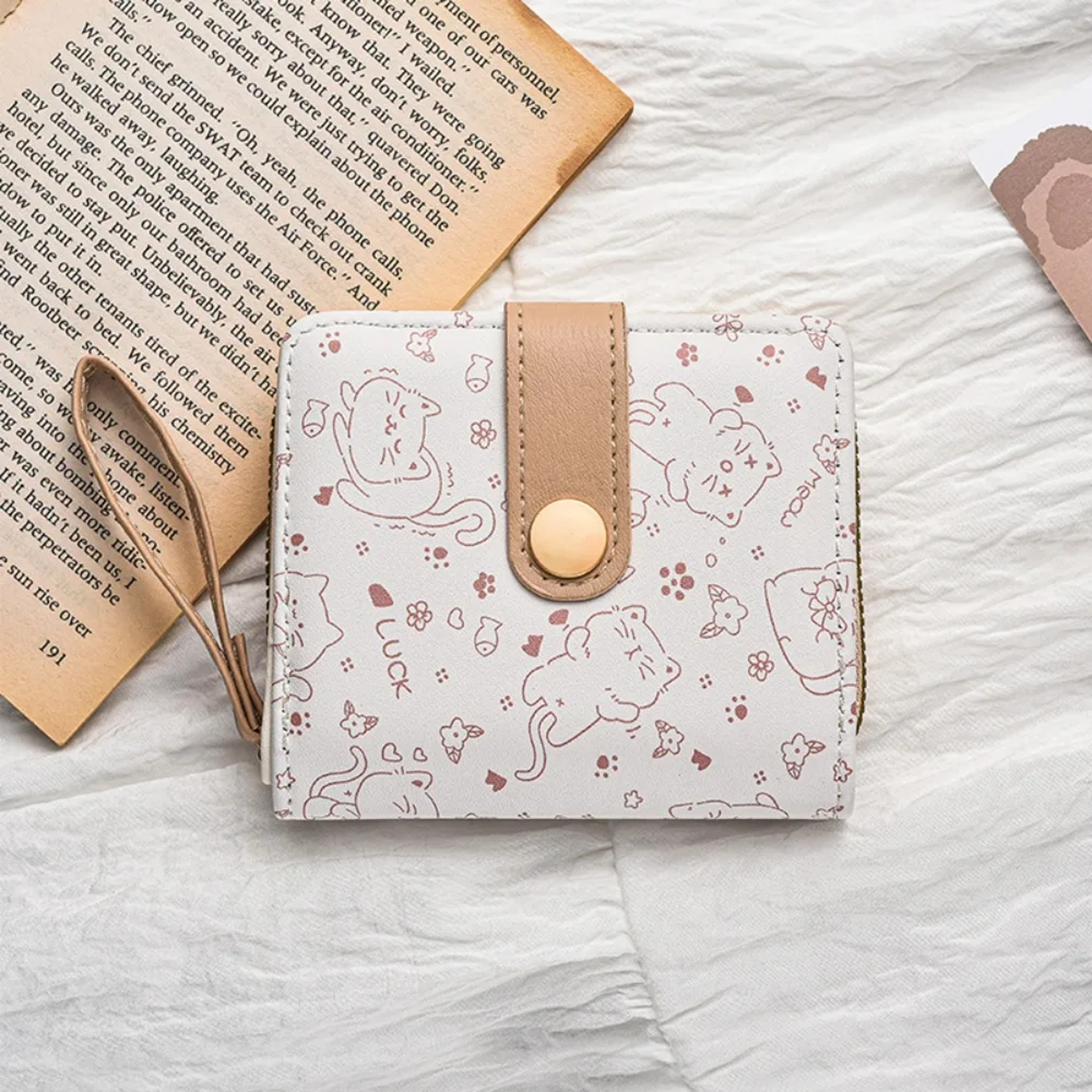 Cute Printed Cat Coin Purse, Women Girl Fashion Short Wallet, PU Leather ID Card Holder, Lightweight Travel Coin Bag – view 14