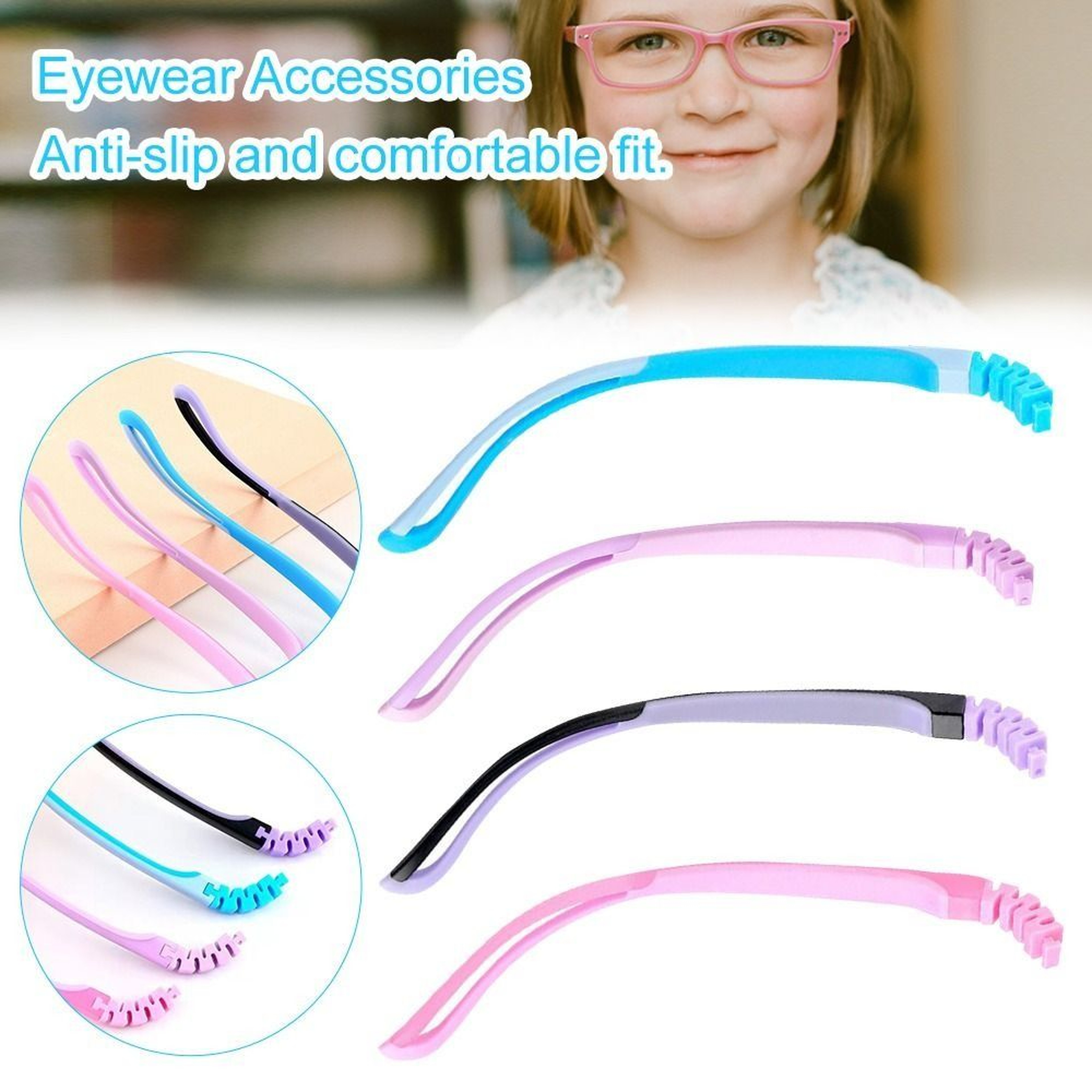 Silicone Glasses Legs Snap-on Replacement for Children's Eyeglasses, Ultra Light Bicolor Silicone Glasses Arm Accessorie – view 2