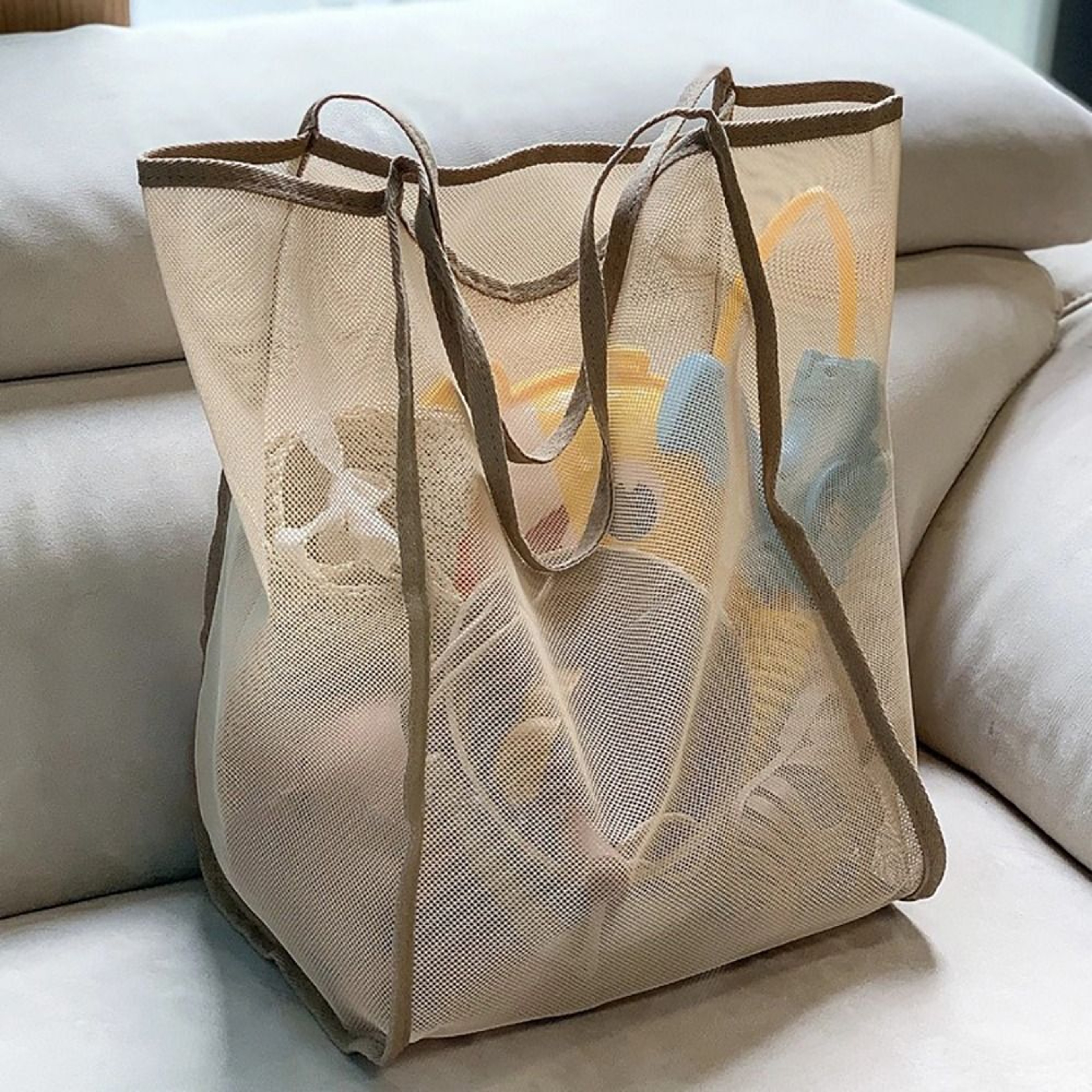 New Fashion INS Style Mesh Shoulder Bag, Transparent Lightweight Handbag, Large Capacity Portable Beach Mesh Shopping – view 3