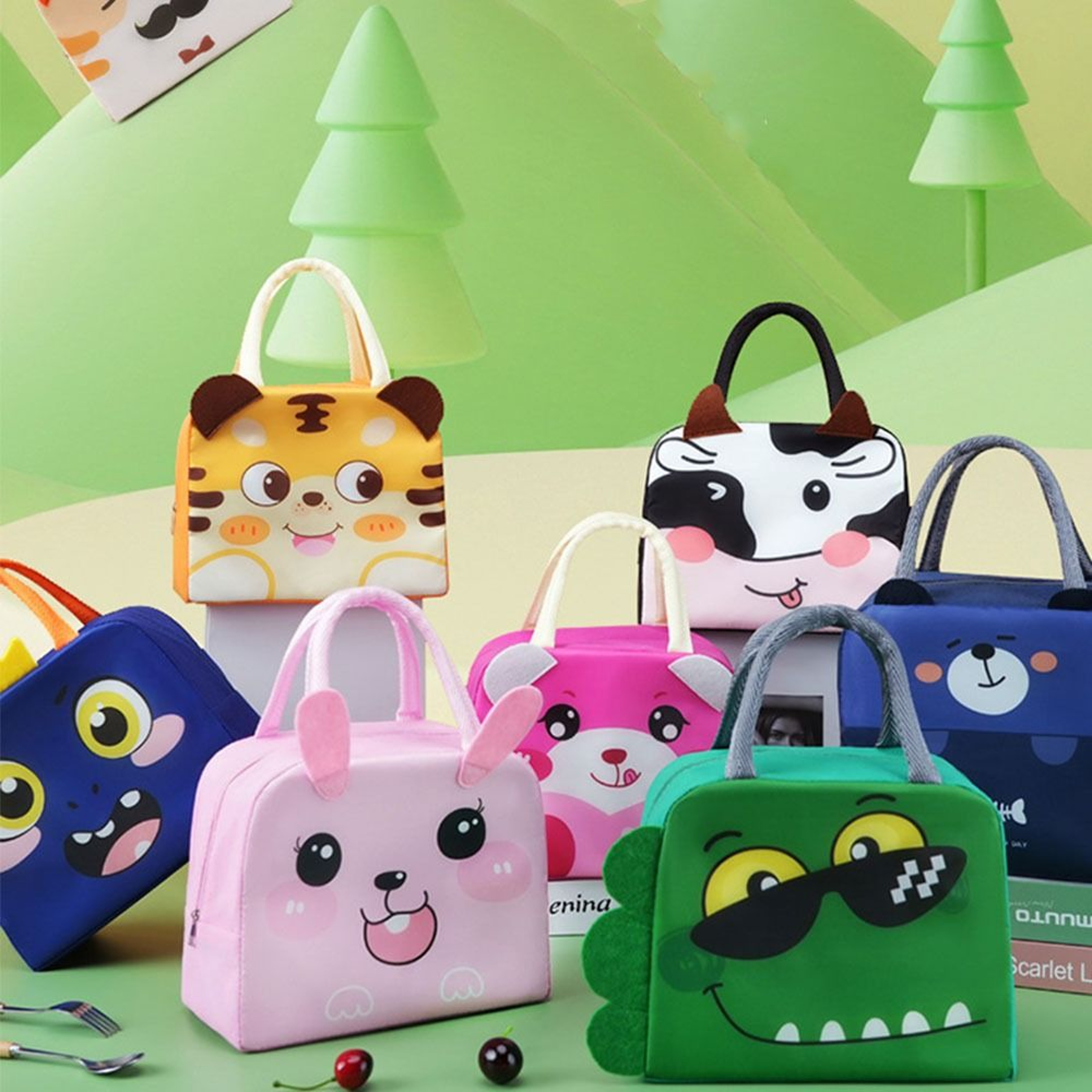 Portable Cartoon Stereoscopic Lunch Bag Thermal Insulated Lunch Box With Oxford Cloth Tote Ideal Fo 0