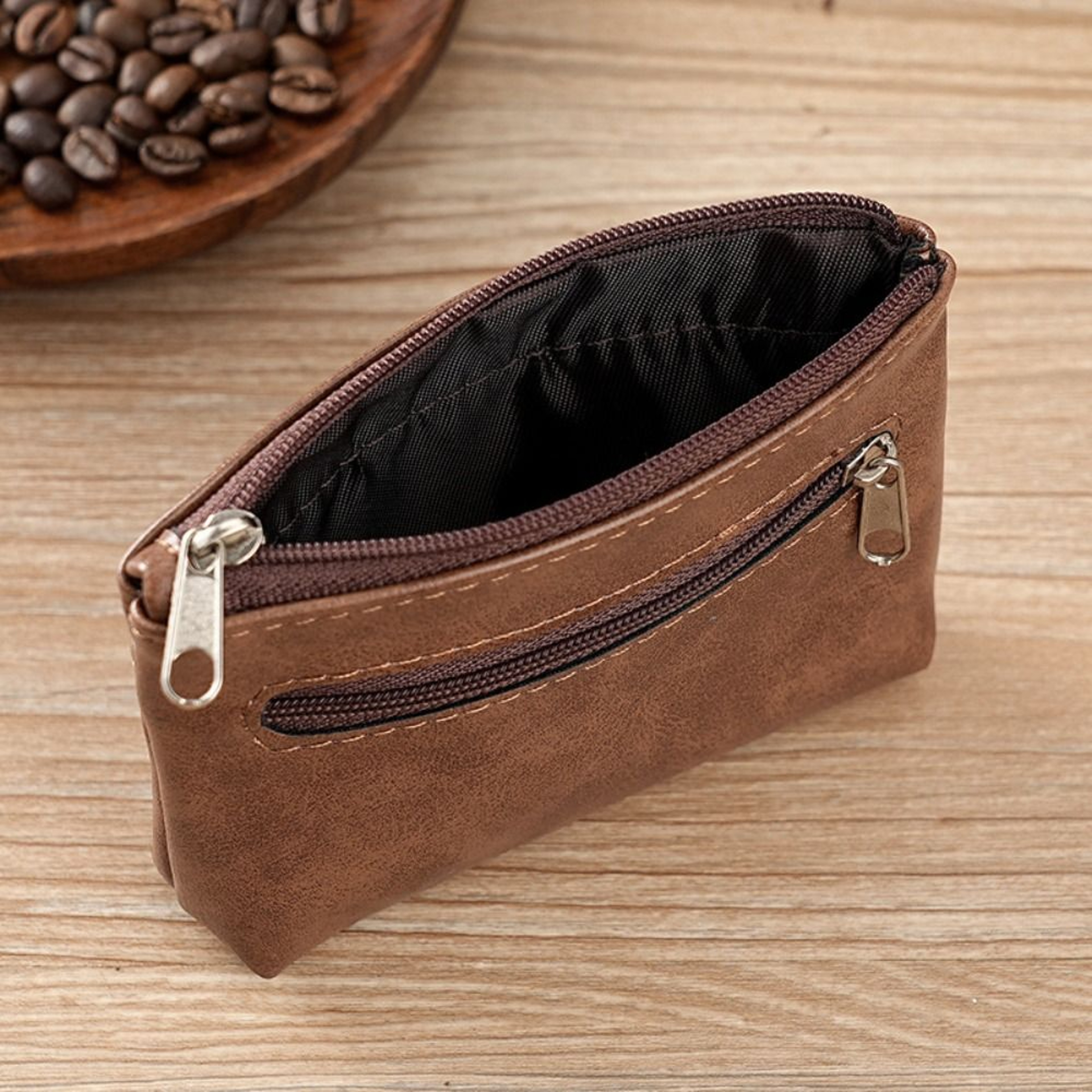 Vintage PU Leather Men Zero Wallet, Natural Cowhide Zipper Key Bag, Women's Bank Card Bag, Fashion Mini Coin Card Holder – view 4