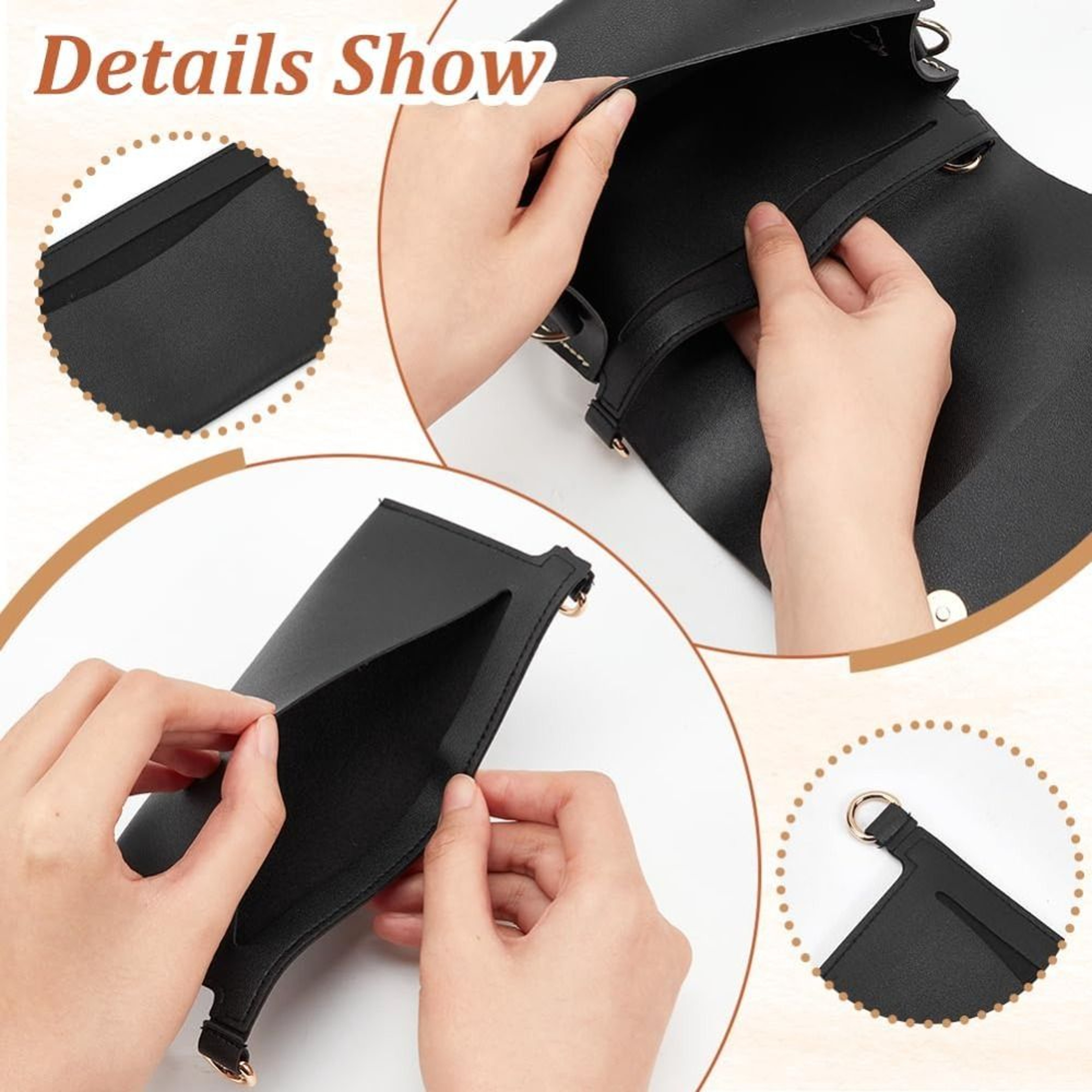 PU Leather Wallet Insert For Chain Strap With D Rings Women Crossbody Purse Insert Organizer 3