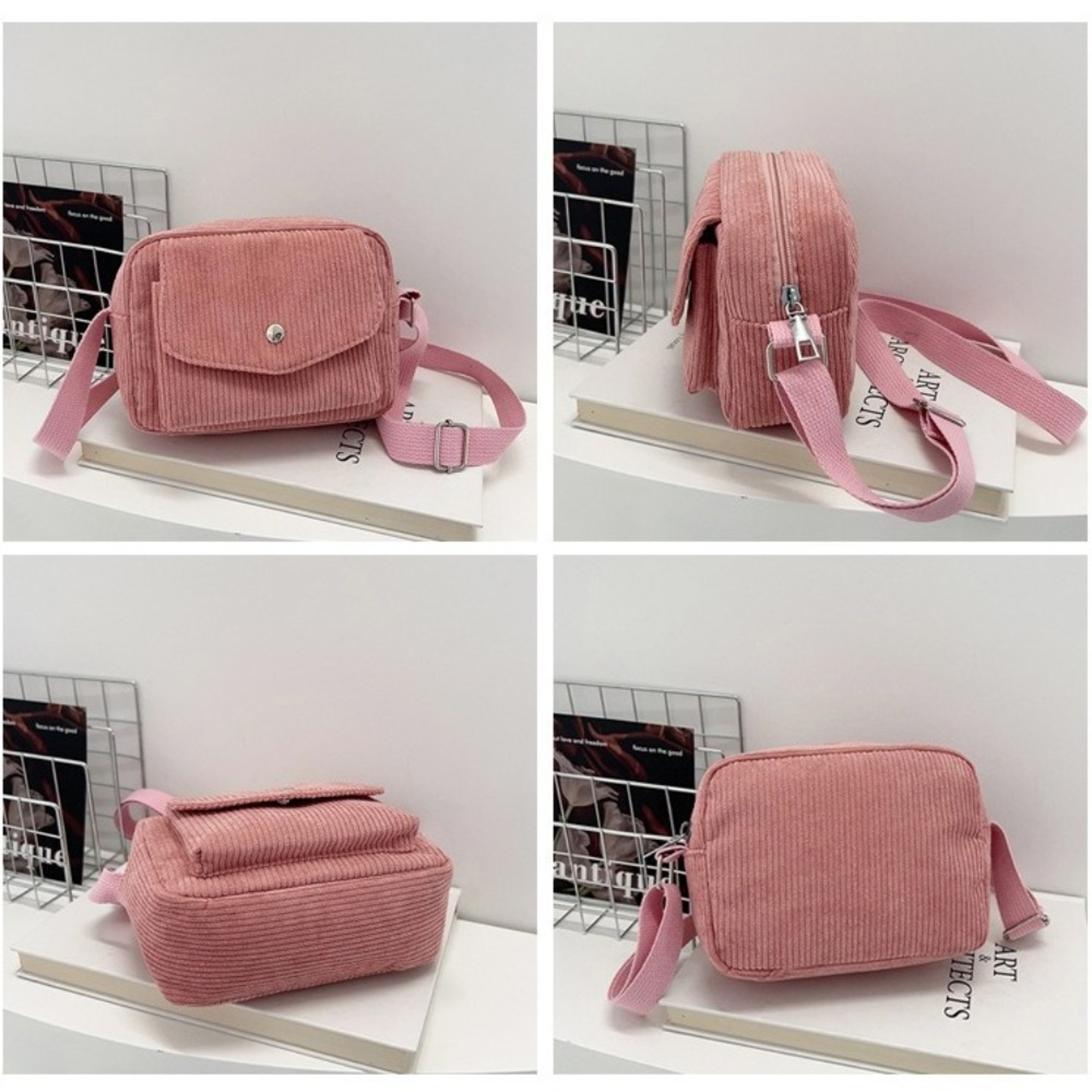Corduroy Striped Crossbody Bag Solid Colour Shoulder Bags Adjustable Strap For Casual Wear 4