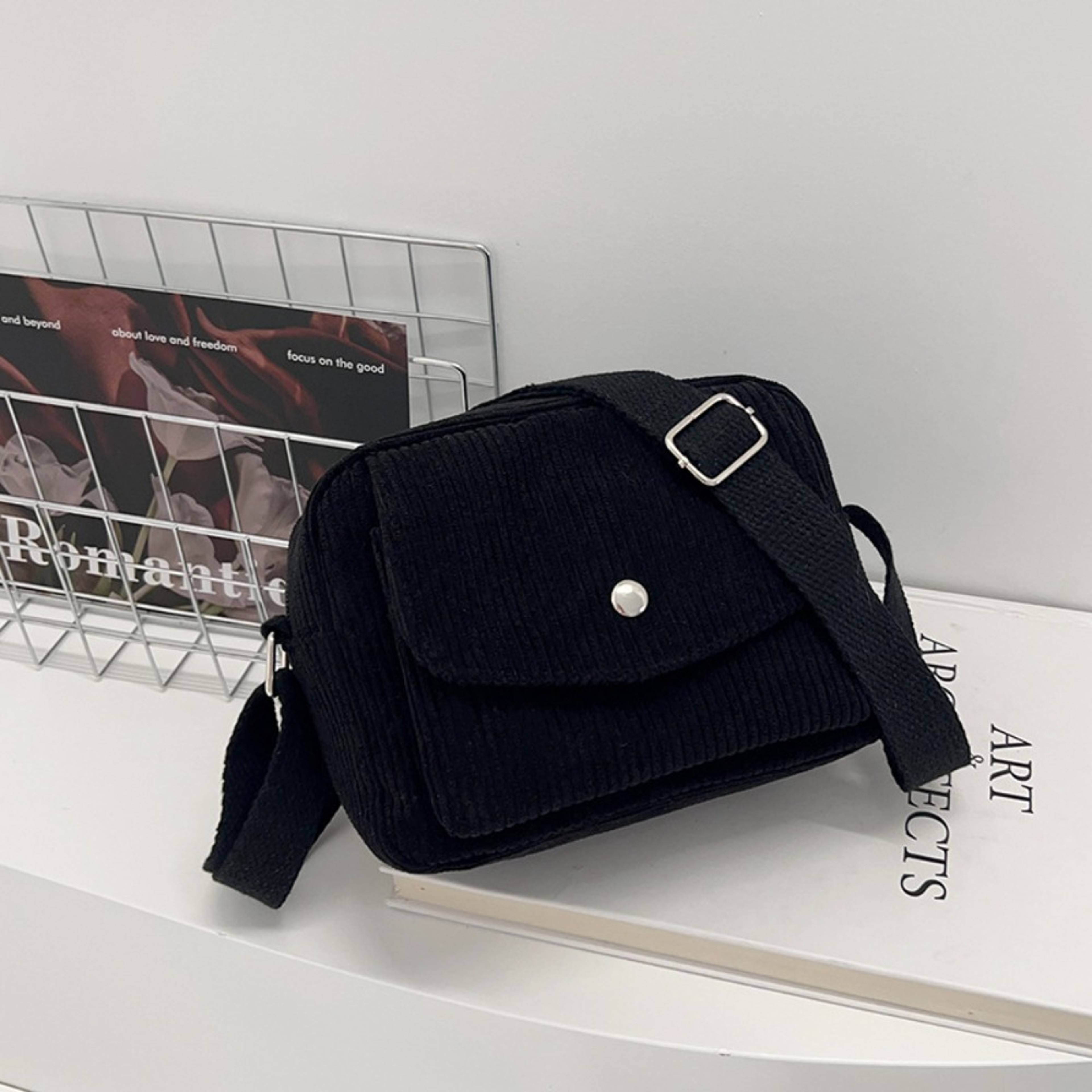 Corduroy Striped Crossbody Bag Solid Colour Shoulder Bags Adjustable Strap For Casual Wear 7