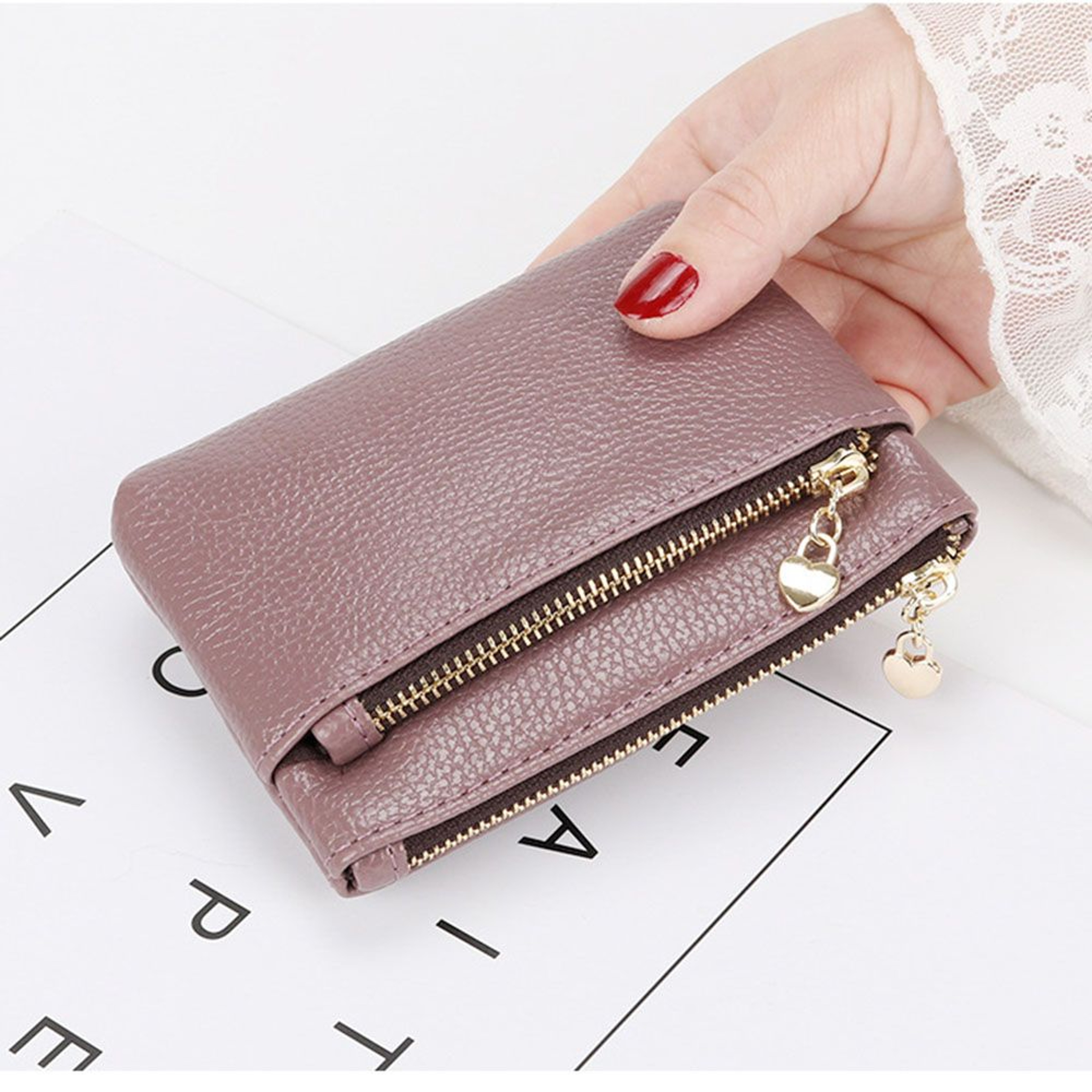 Leather Coin Purse for Women, Mini Change Purse with Zipper Pouch, Key Chain Holder & Card Holder Wallet – view 3