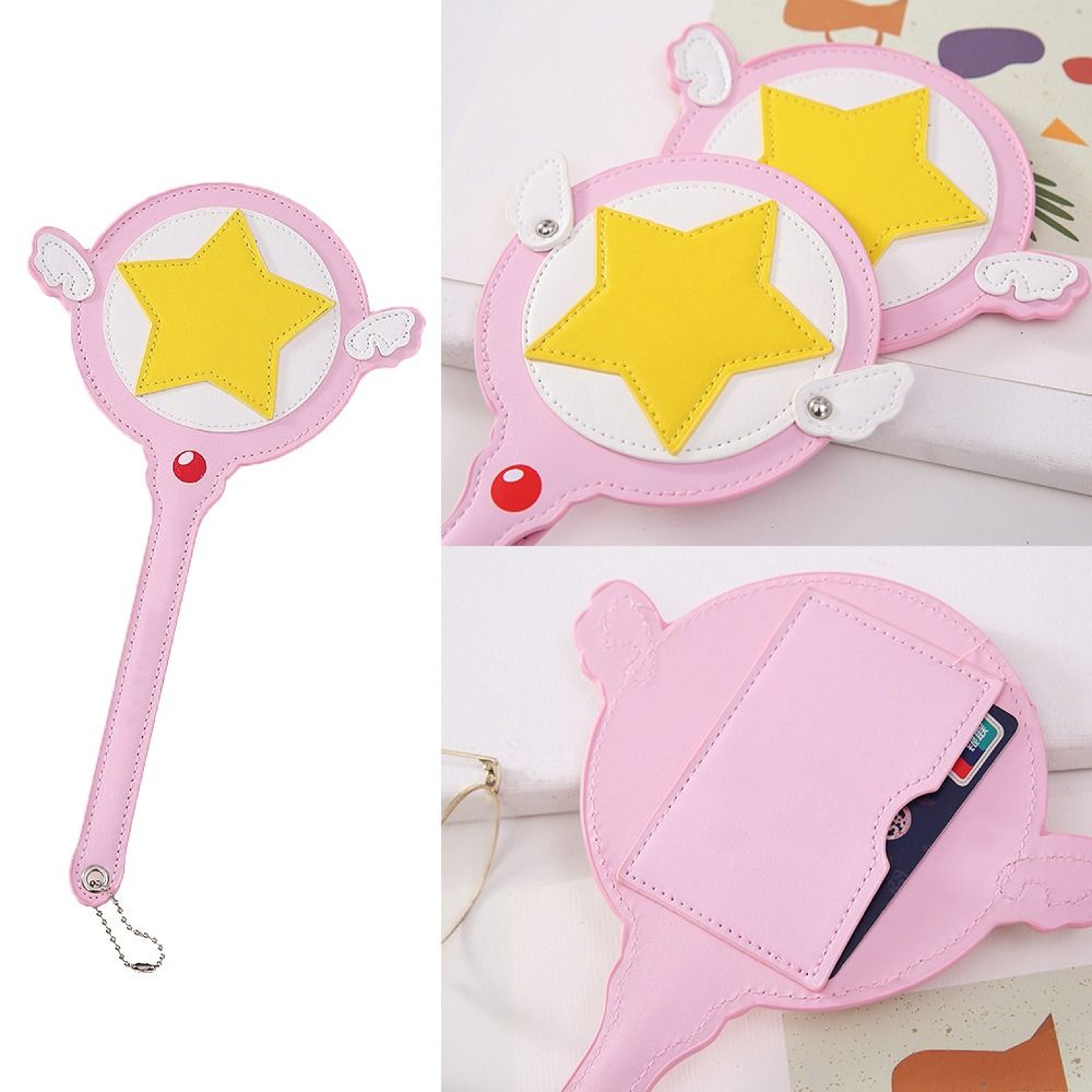 Cute Anime Star Magic Wand Card Bag with Wings, Cosplay Card Cover Holder, Subway Card Holder, Gift for Girls – view 5