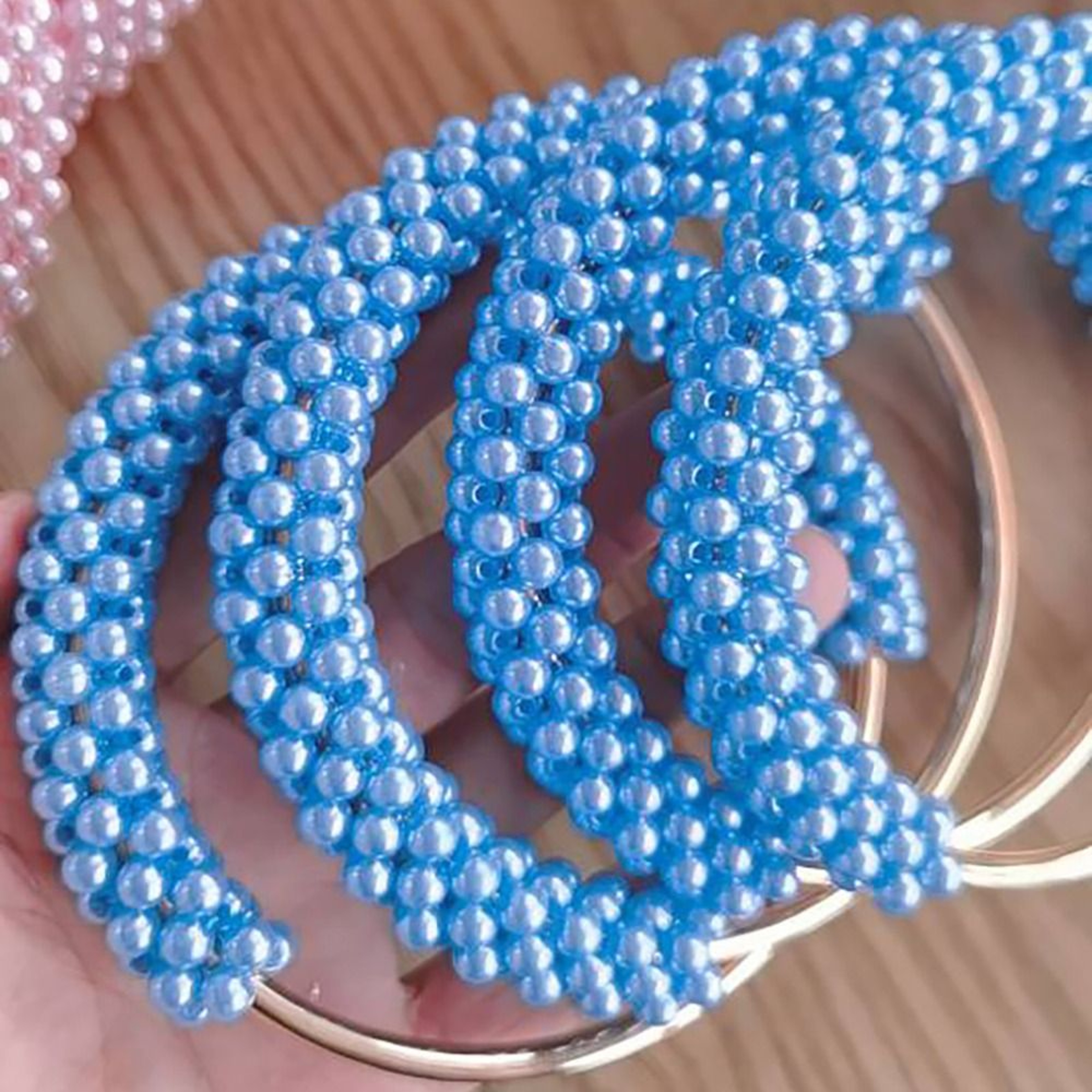 Exquisite Pearl Round Bag Handle Metal Ring Braided Colorful Beads For Women Handbag Purse Frame 2
