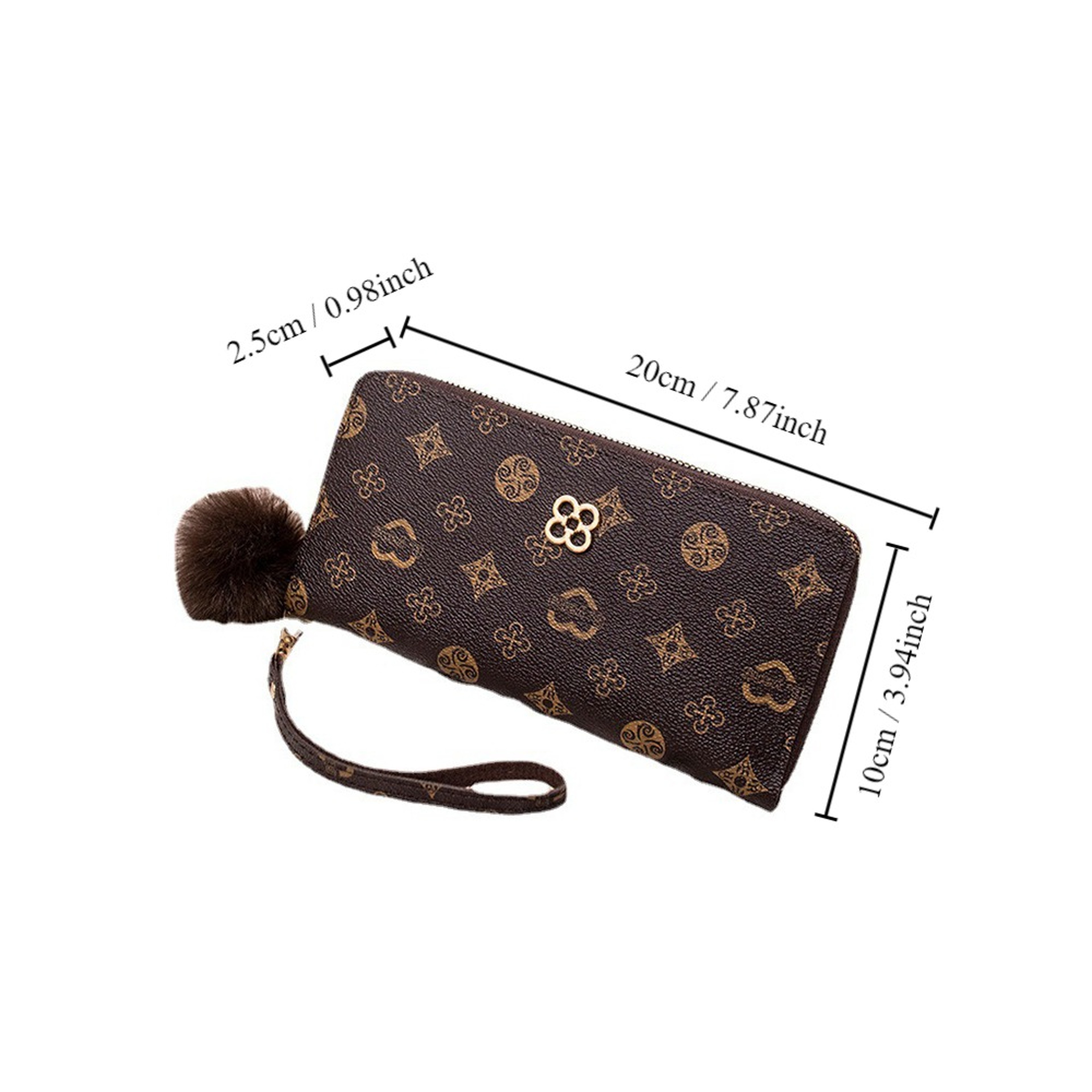 Fluffy Ball PU Leather Women Long Wallet, Portable Card Holder, Large Capacity Clutch Bag with Printed Decoration – view 6