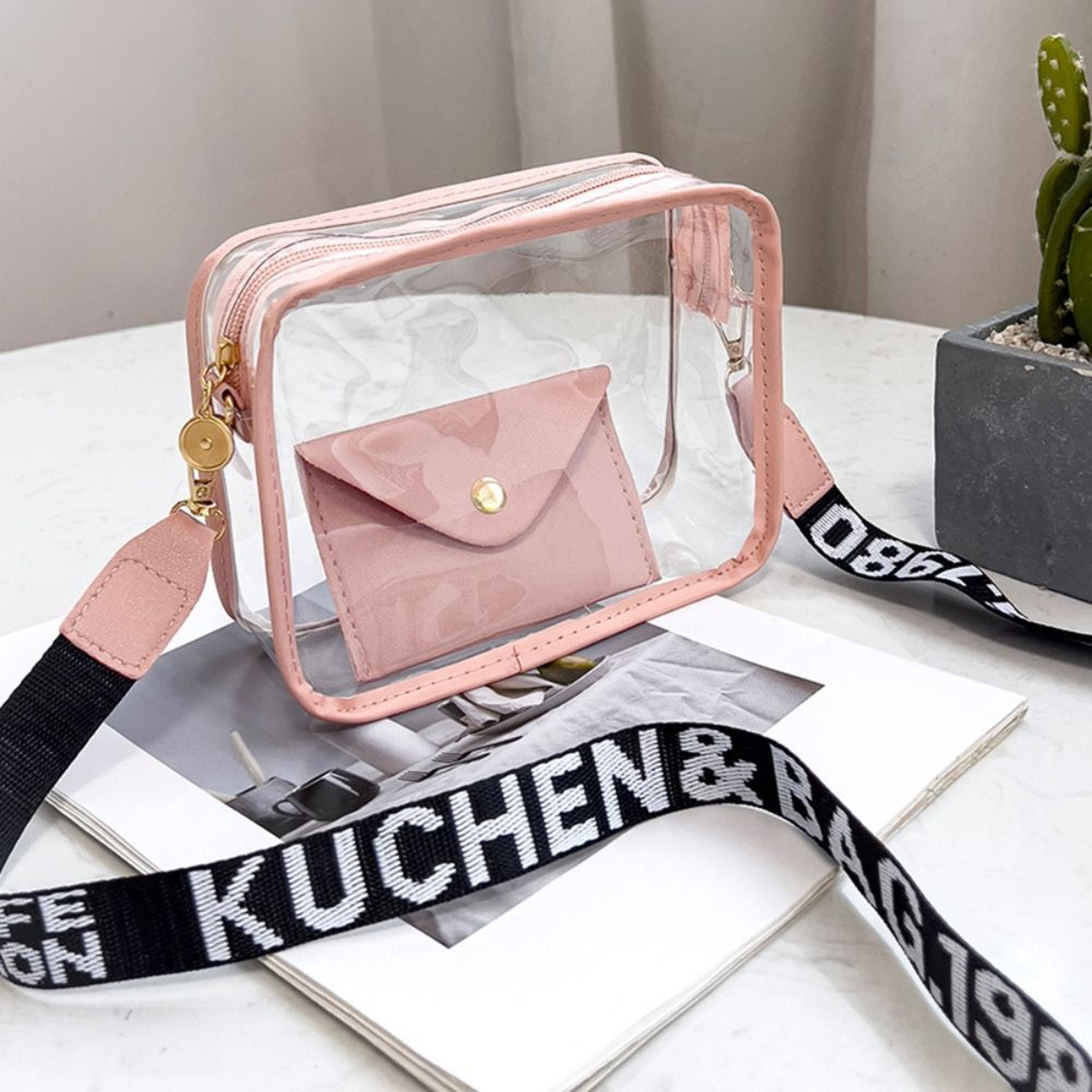 Women Transparent Crossbody Bag Candy Color Letter Fashion Shoulder Bag PVC Transparent Jelly Bag W 6