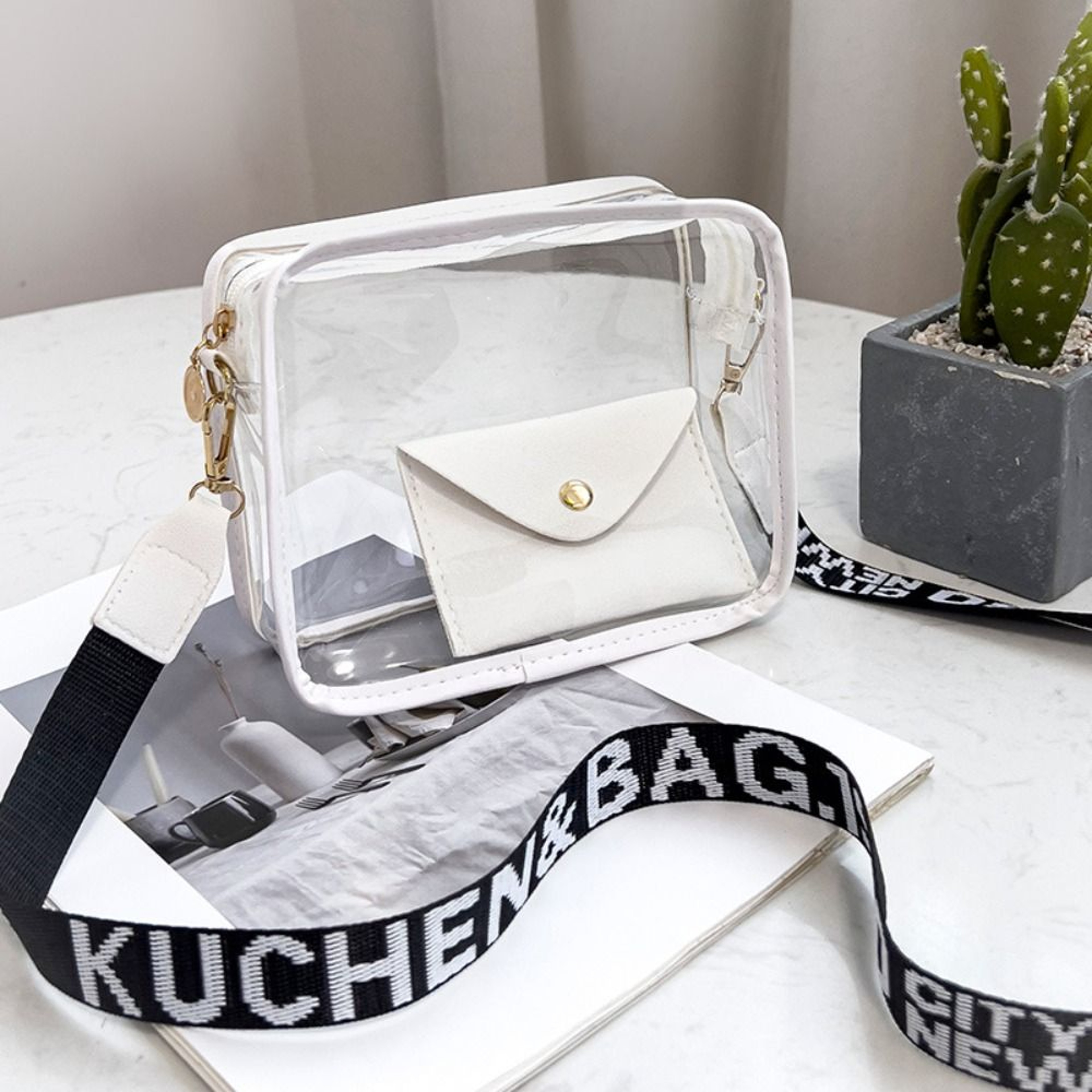 Women Transparent Crossbody Bag Candy Color Letter Fashion Shoulder Bag PVC Transparent Jelly Bag W 9