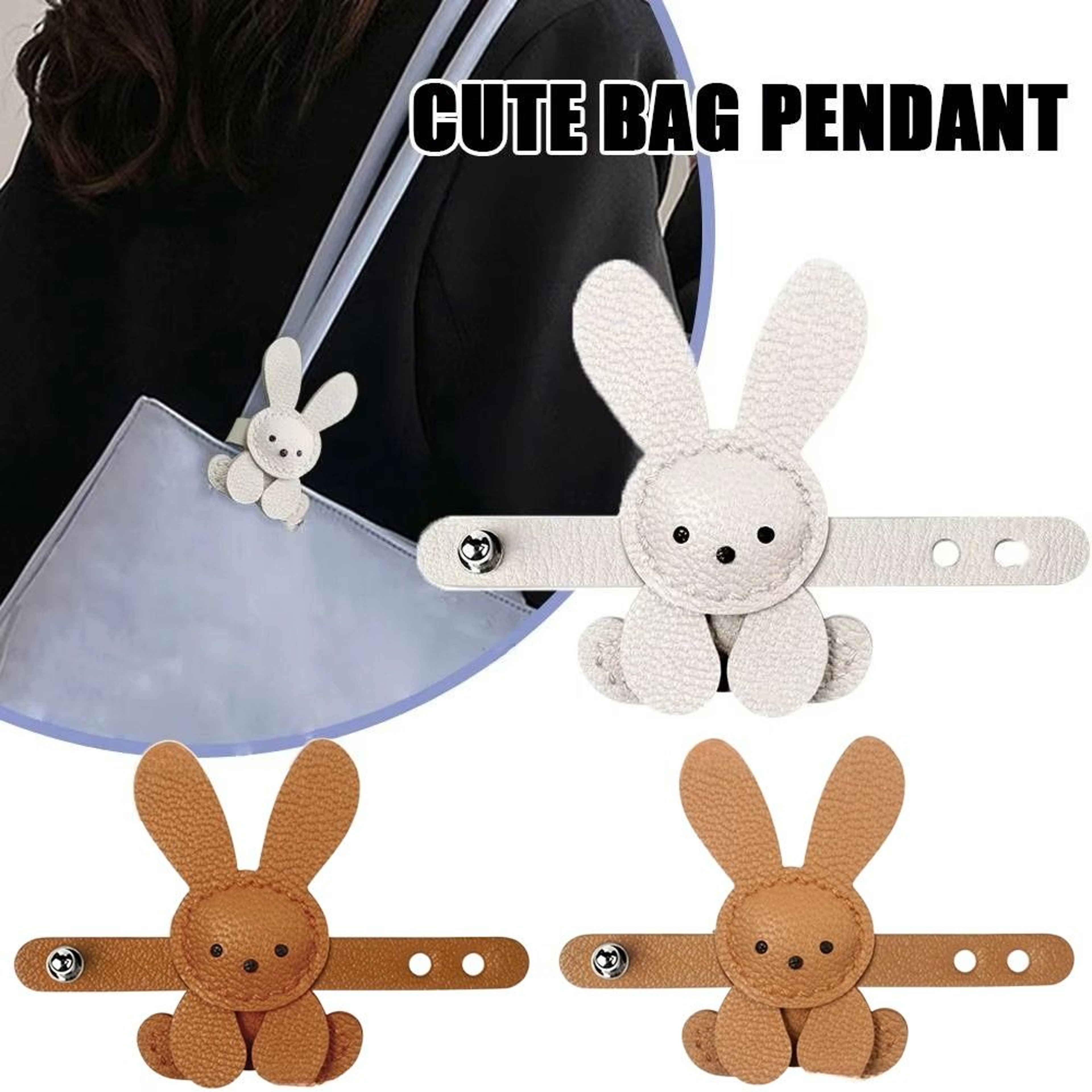 Adjustable Cute Cartoon Bunny Bag Pendant, PU Leather DIY Bag Charm, Solid Color Decoration – view 2