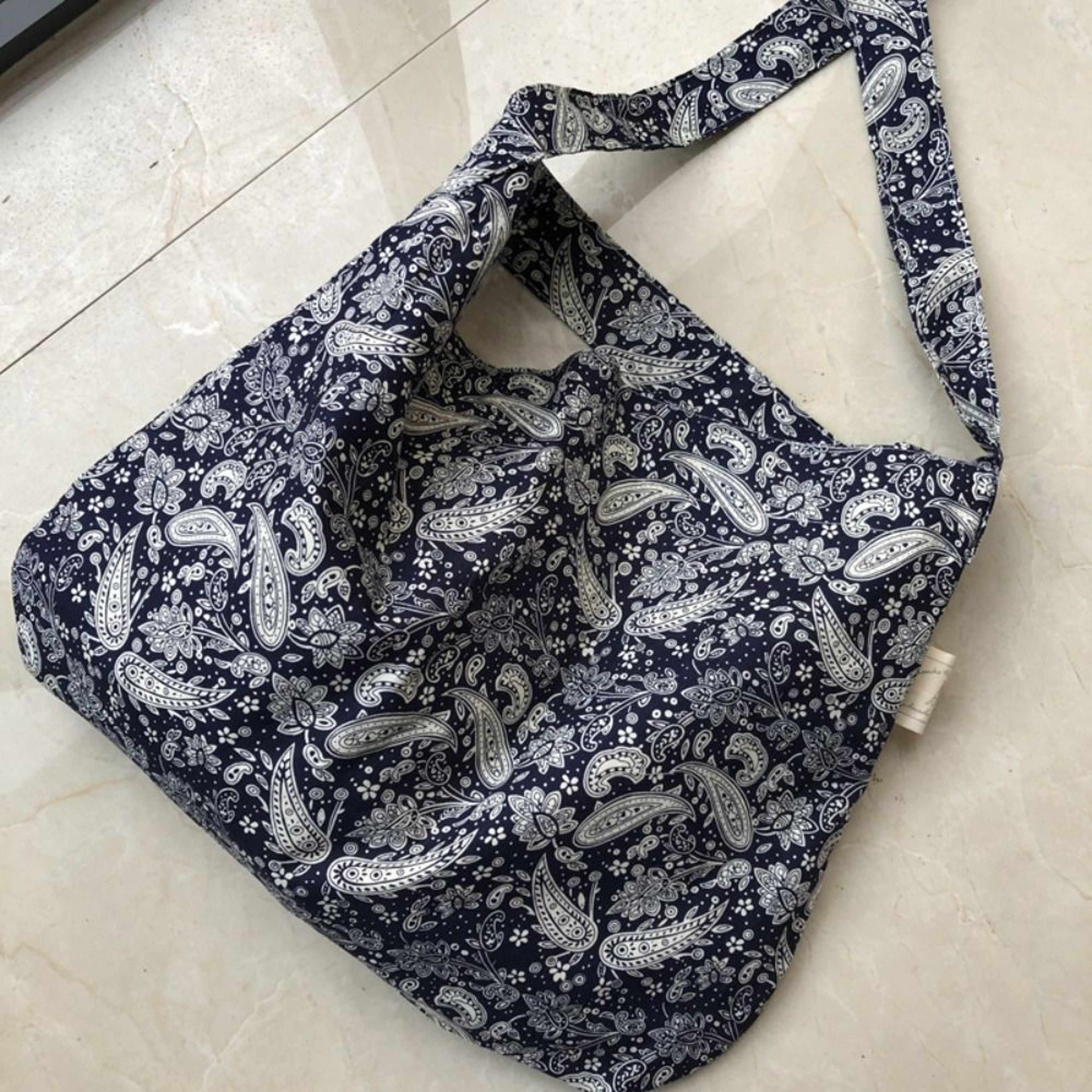 Casual Cotton Shopping Bag Portable Reusable Crossbody Bag HighCapacity Handbags With Bandanna Prin 4
